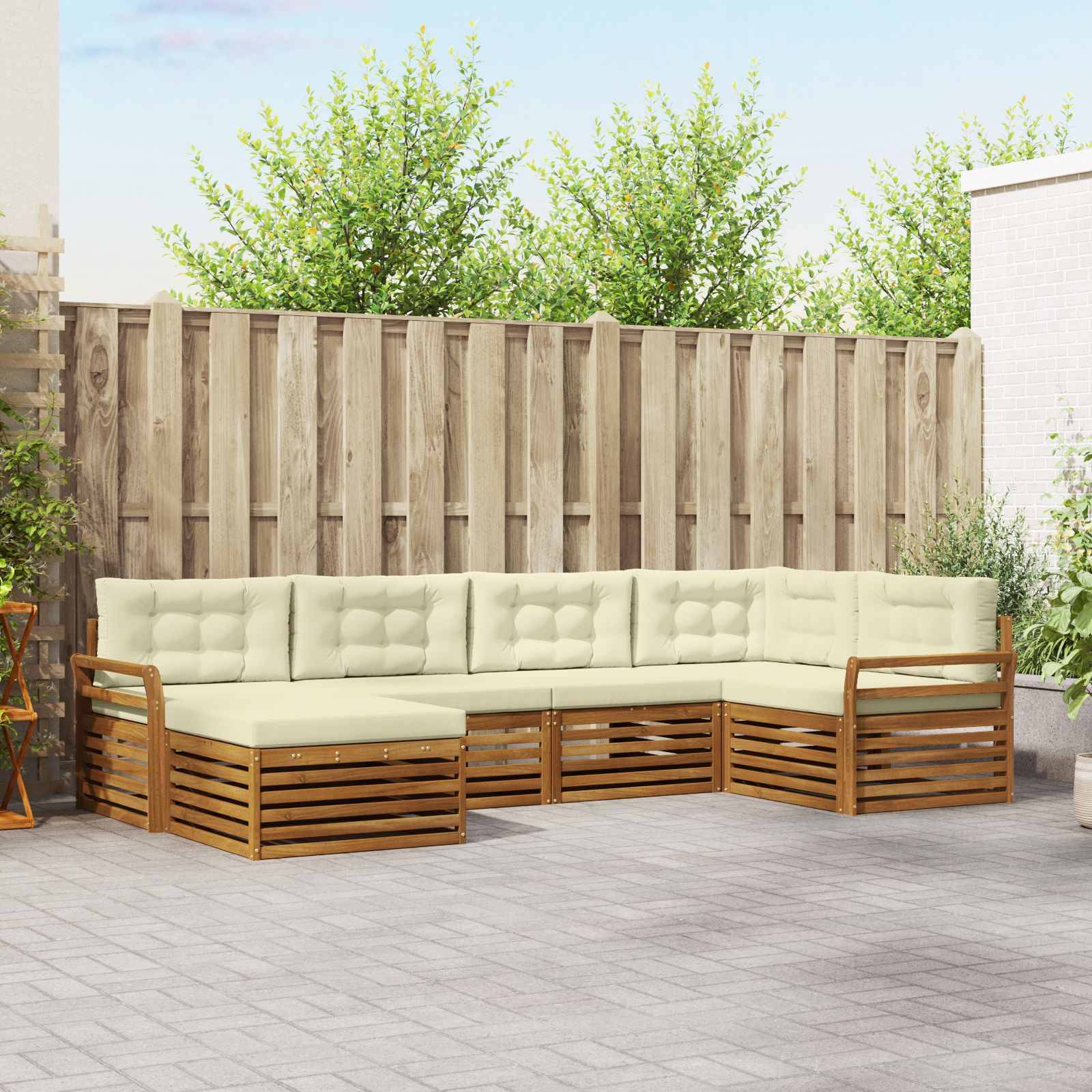 vidaXL Outdoor-Sofagarnitur mit Kissen 6 pcs Natur und Creme