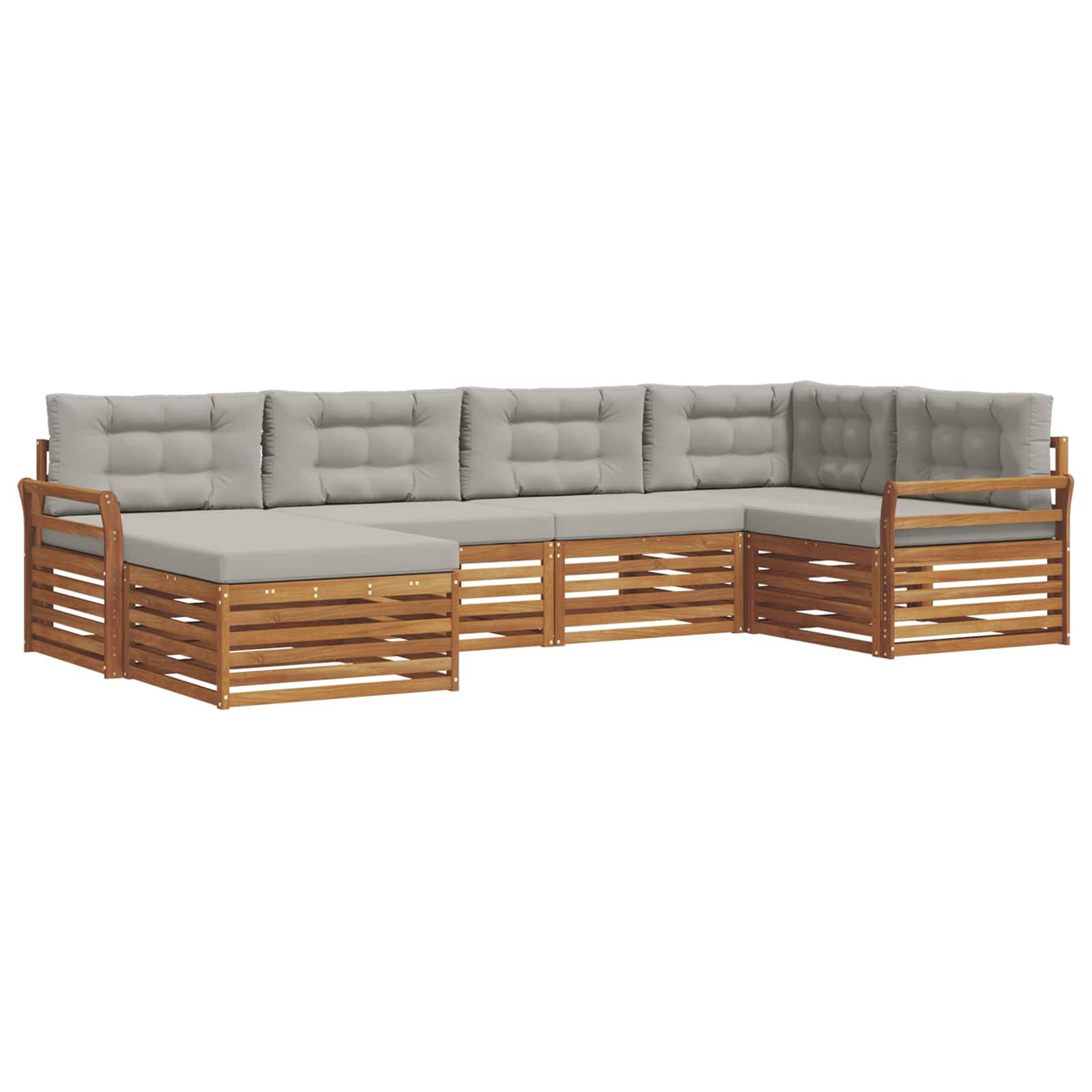 vidaXL Outdoor-Sofagarnitur mit Kissen 6 pcs Natürlich und Hellgrau