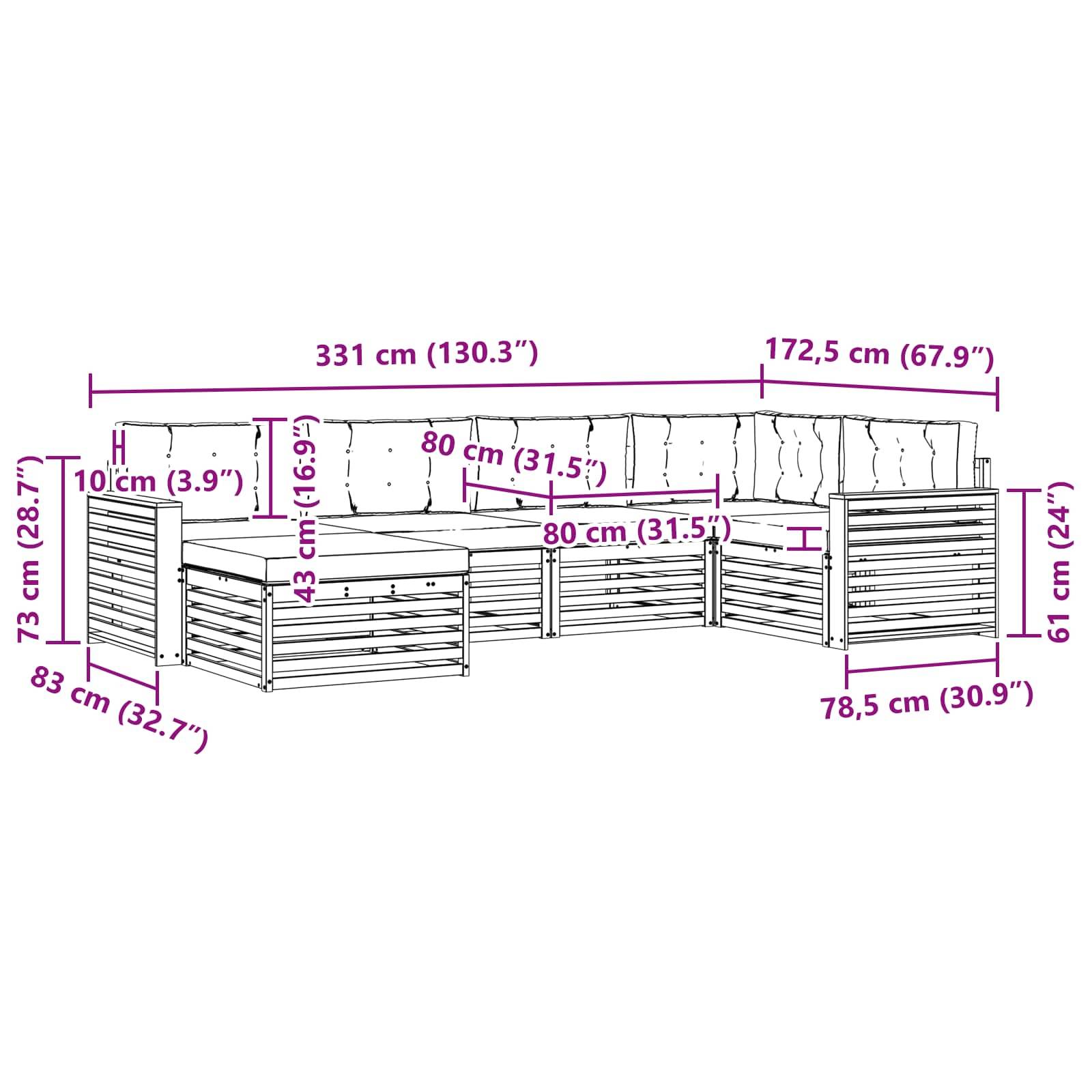 vidaXL Outdoor-Sofagarnitur mit Kissen 6 pcs Natur und Creme