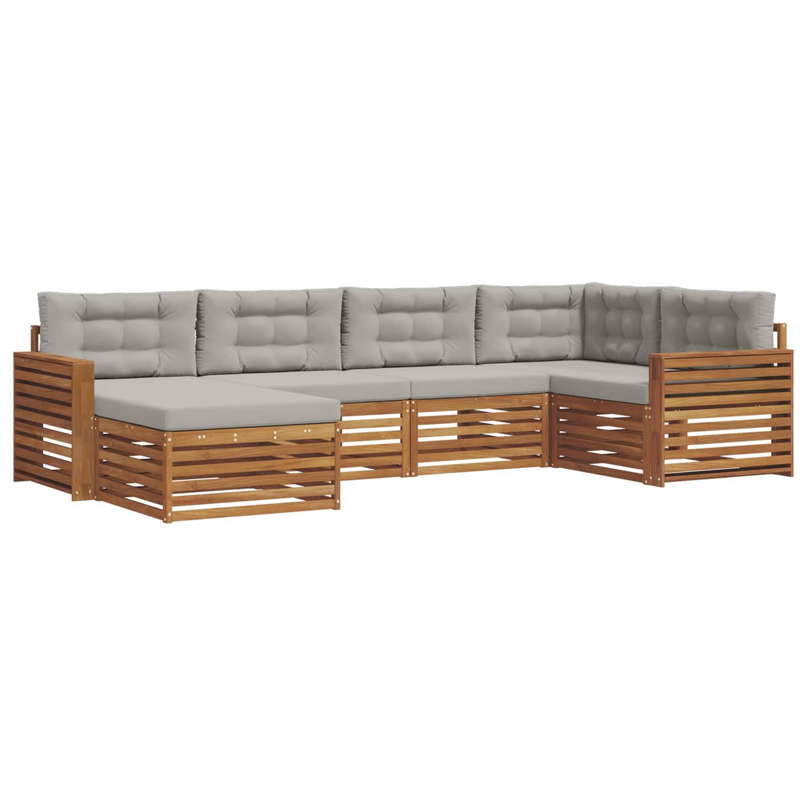 vidaXL Outdoor-Sofagarnitur mit Kissen 6 pcs Natürlich und Hellgrau