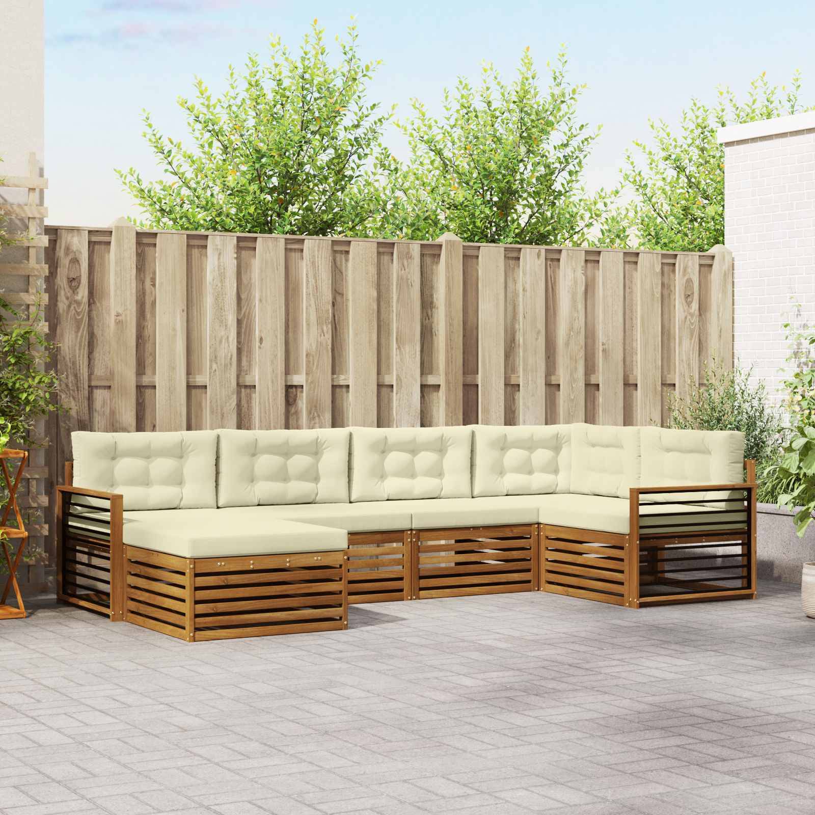 vidaXL Outdoor-Sofagarnitur mit Kissen 6 pcs Natur und Creme