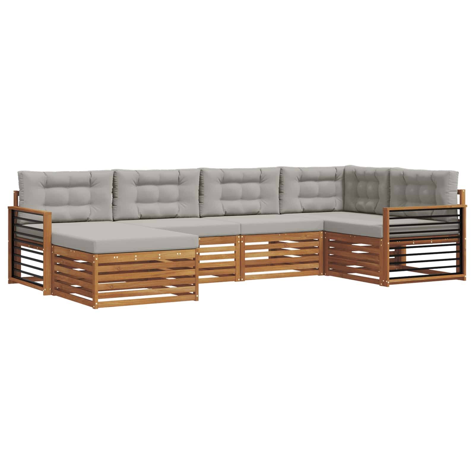 vidaXL Outdoor-Sofagarnitur mit Kissen 6 pcs Natürlich und Hellgrau