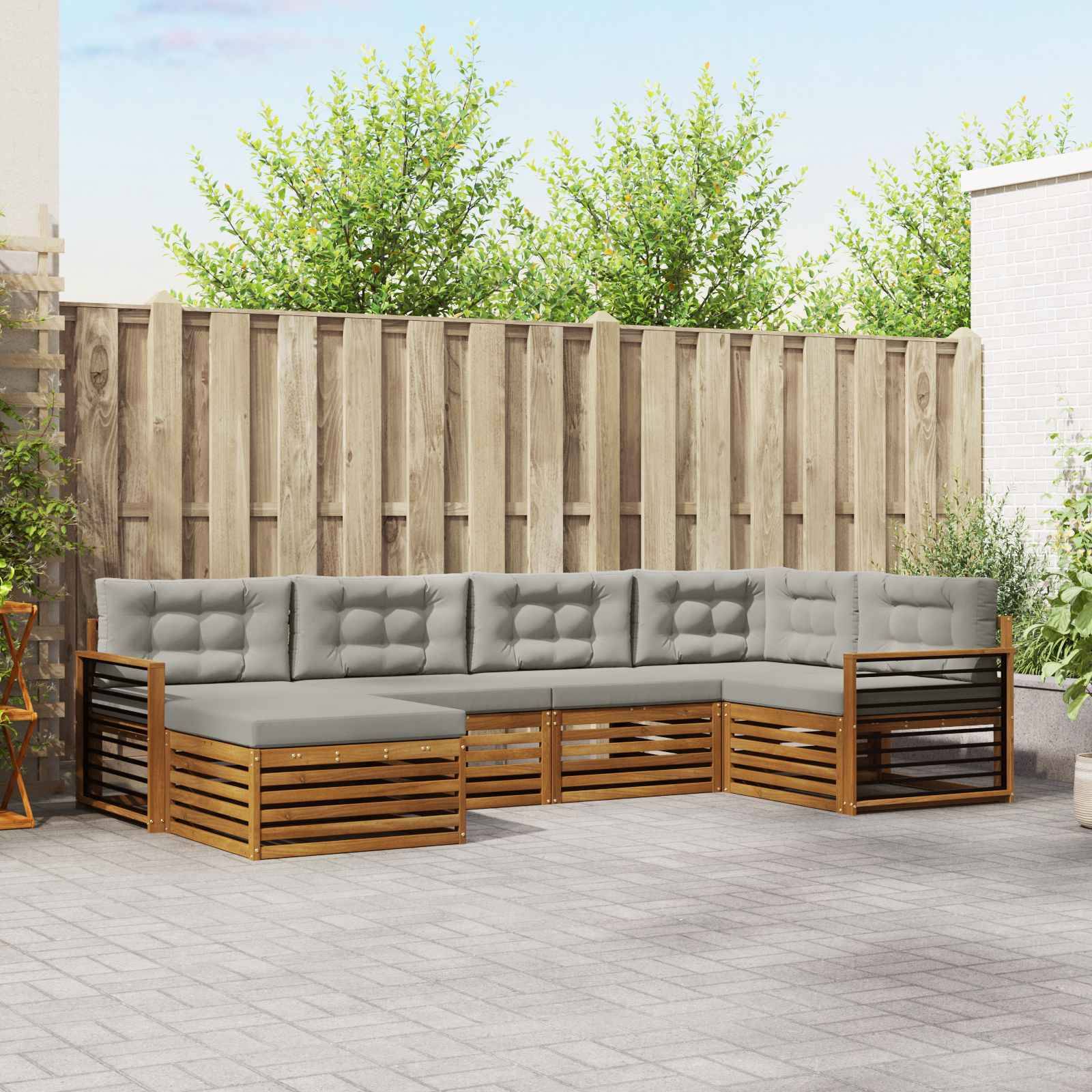 vidaXL Outdoor-Sofagarnitur mit Kissen 6 pcs Natürlich und Hellgrau