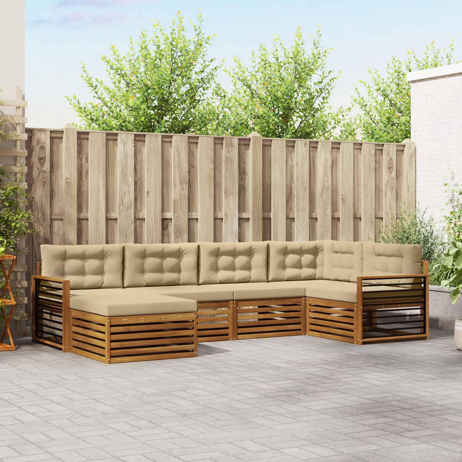 vidaXL Outdoor-Sofagarnitur mit Kissen 6 pcs Natur und Beige