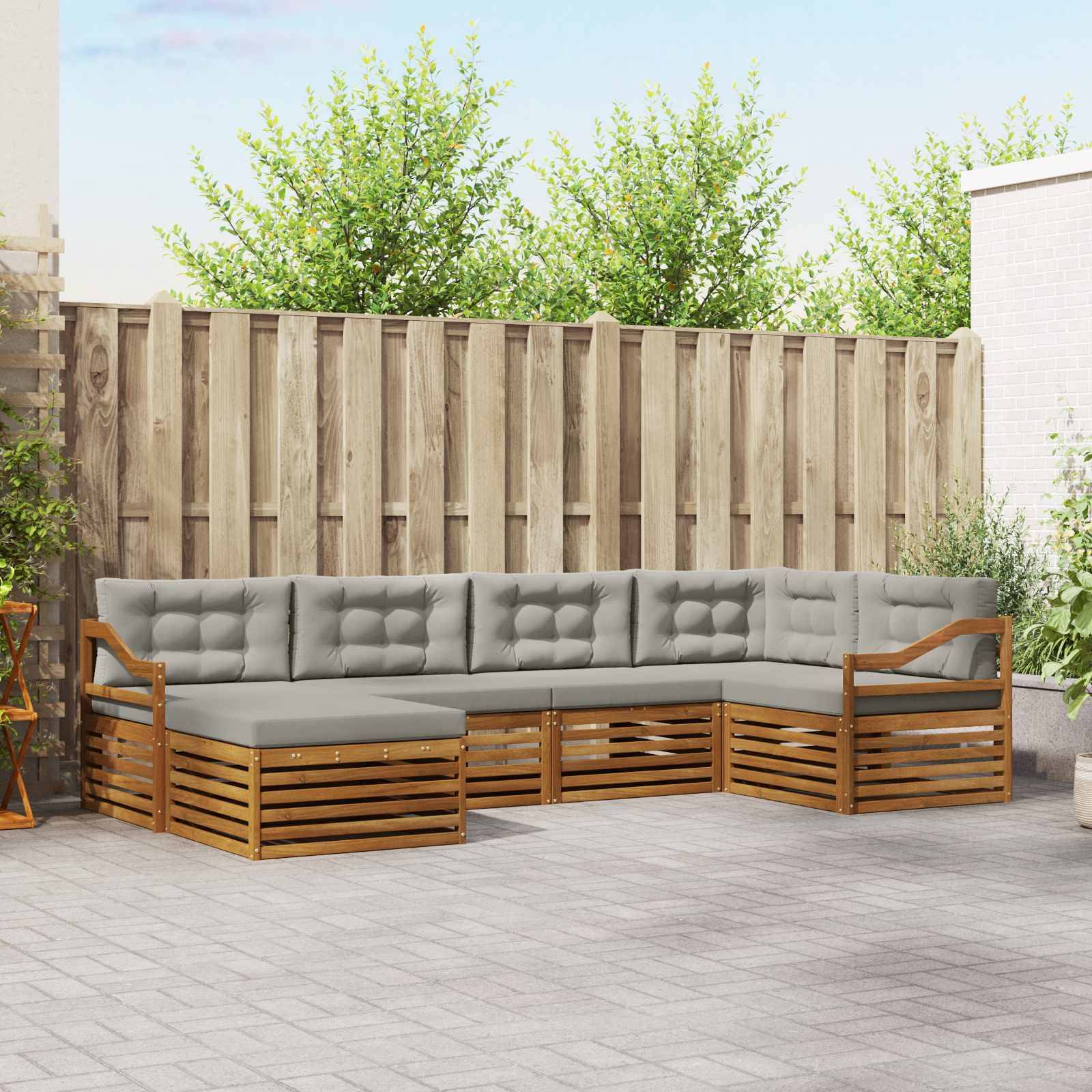 vidaXL Outdoor-Sofagarnitur mit Kissen 6 pcs Natürlich und Hellgrau