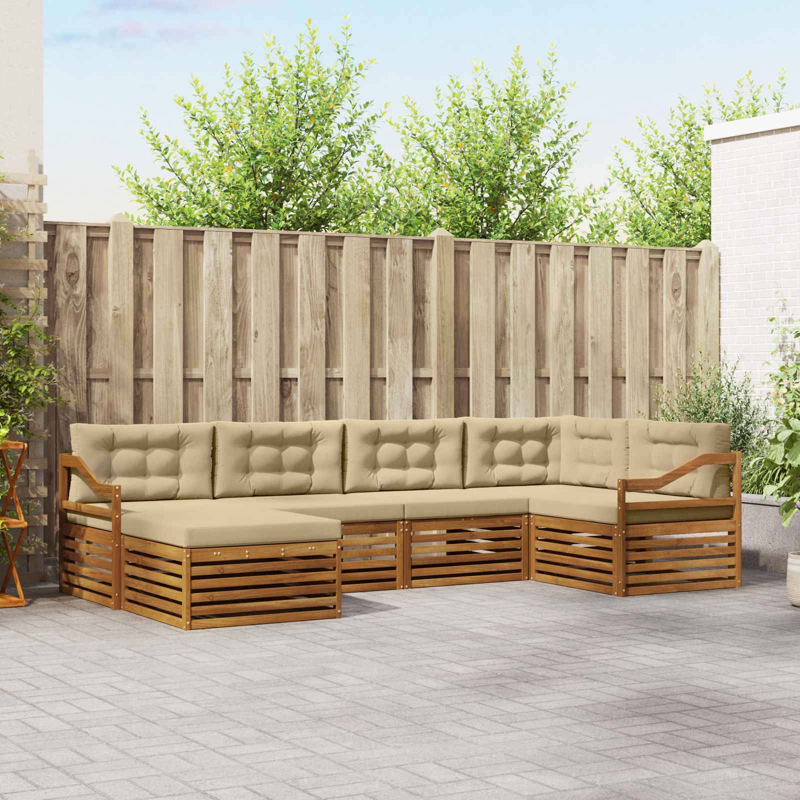 vidaXL Outdoor-Sofagarnitur mit Kissen 6 pcs Natur und Beige