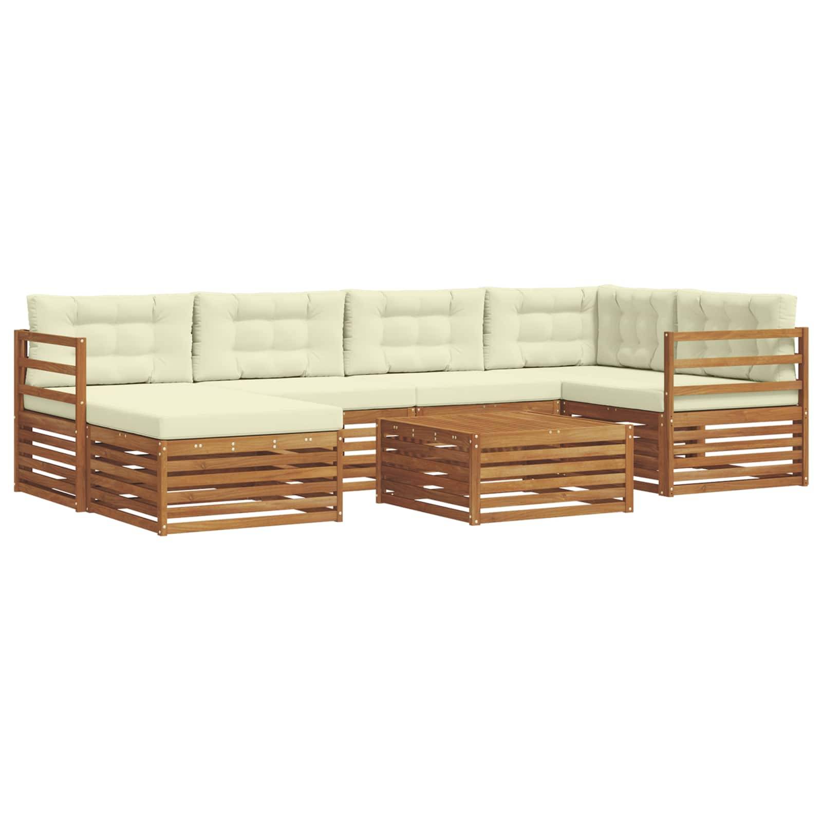 vidaXL Outdoor-Sofagarnitur mit Kissen 7 pcs Natur und Creme