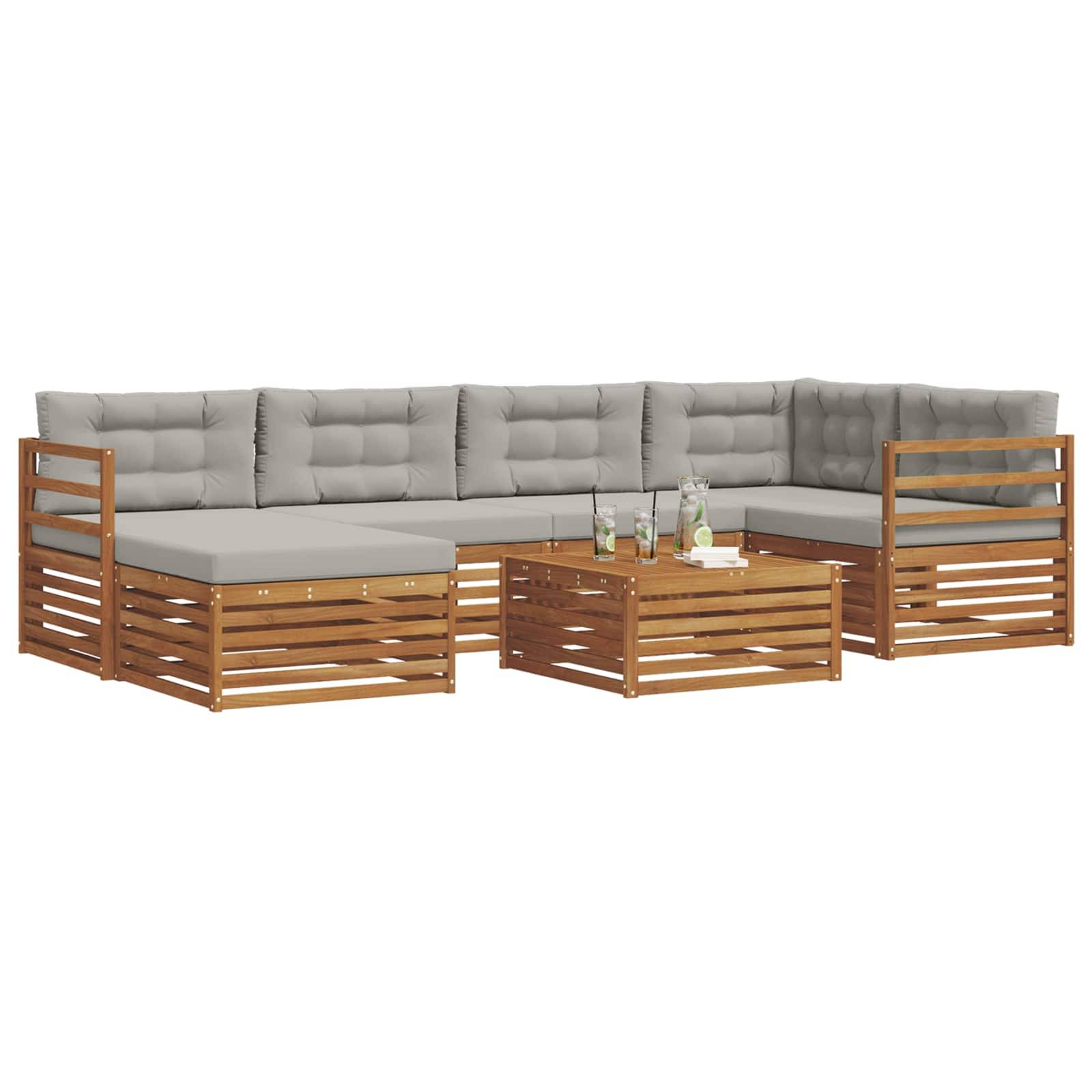 vidaXL Outdoor-Sofagarnitur mit Kissen 7 pcs Natürlich und Hellgrau