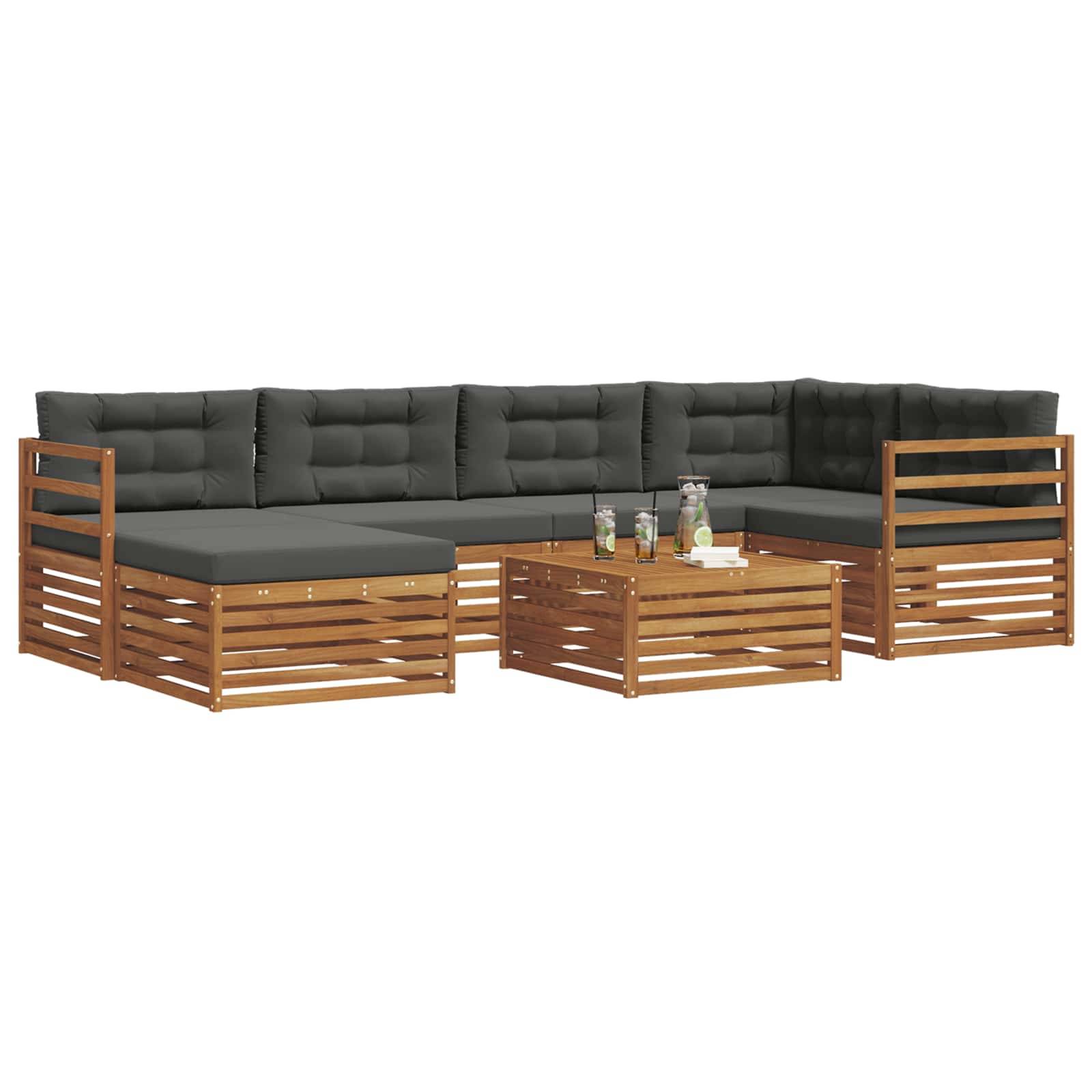 vidaXL Outdoor-Sofagarnitur mit Kissen 7 pcs Natur und Anthrazit