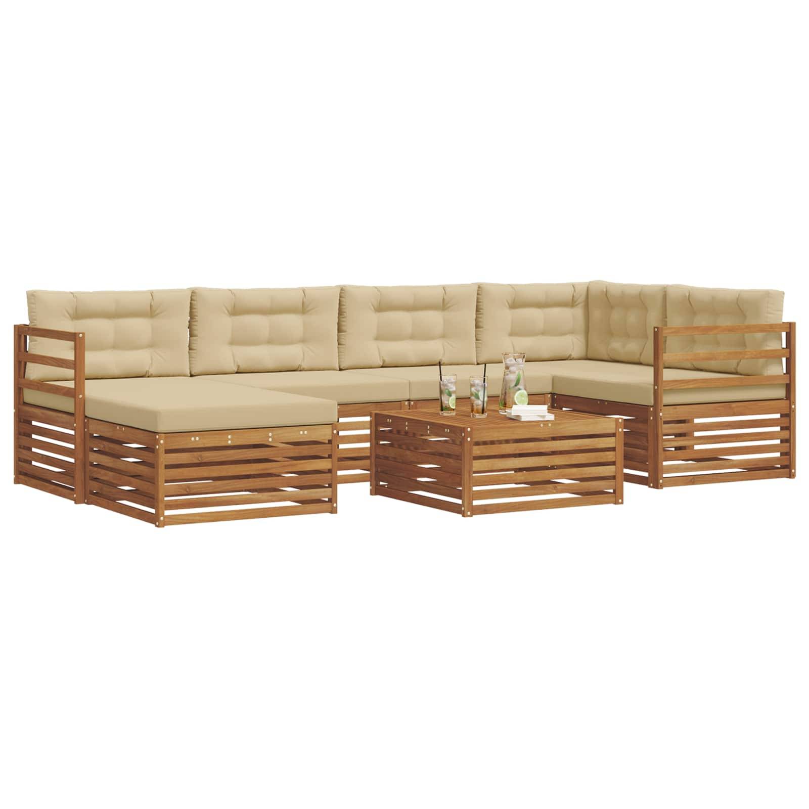 vidaXL Outdoor-Sofagarnitur mit Kissen 7 pcs Natur und Beige