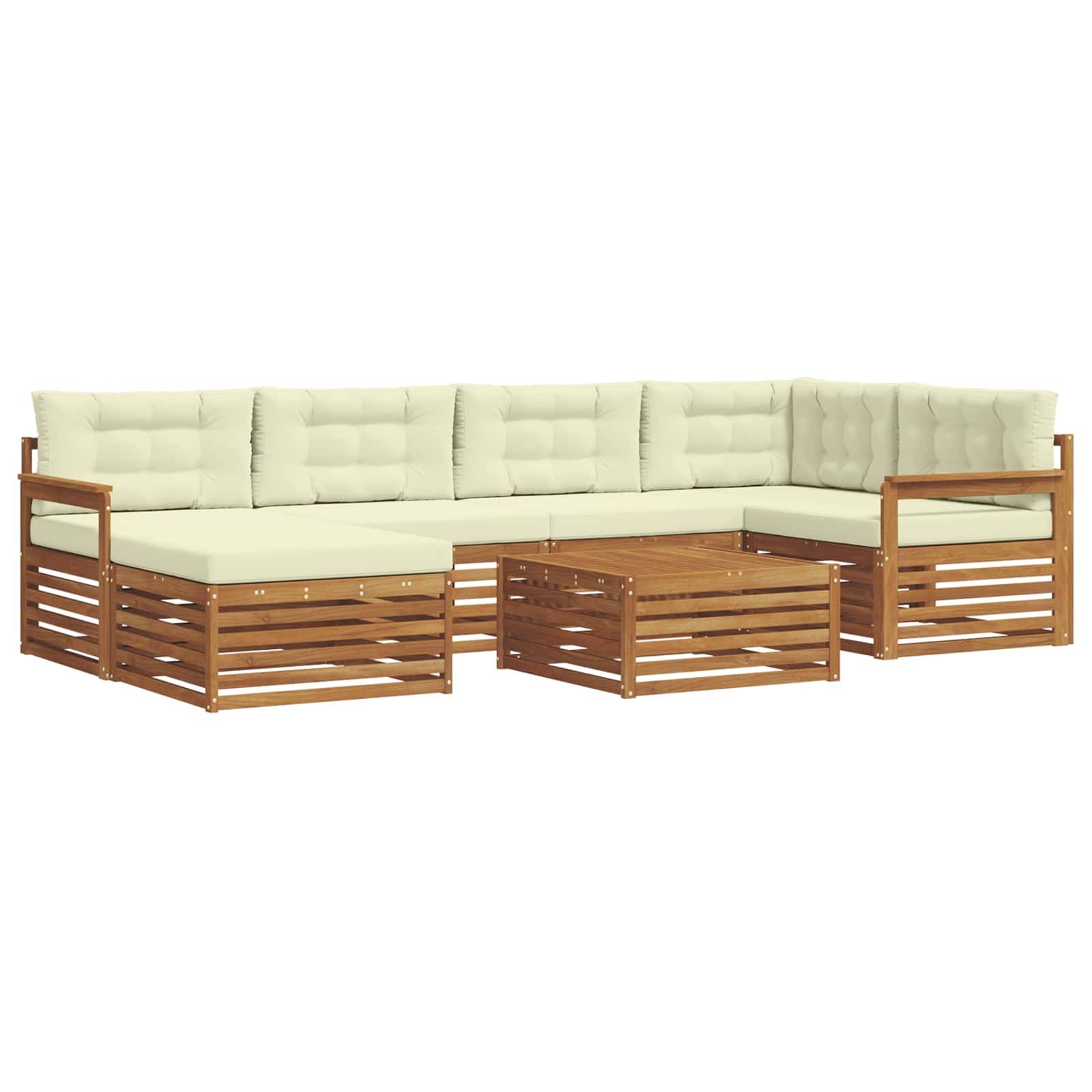 vidaXL Outdoor-Sofagarnitur mit Kissen 7 pcs Natur und Creme