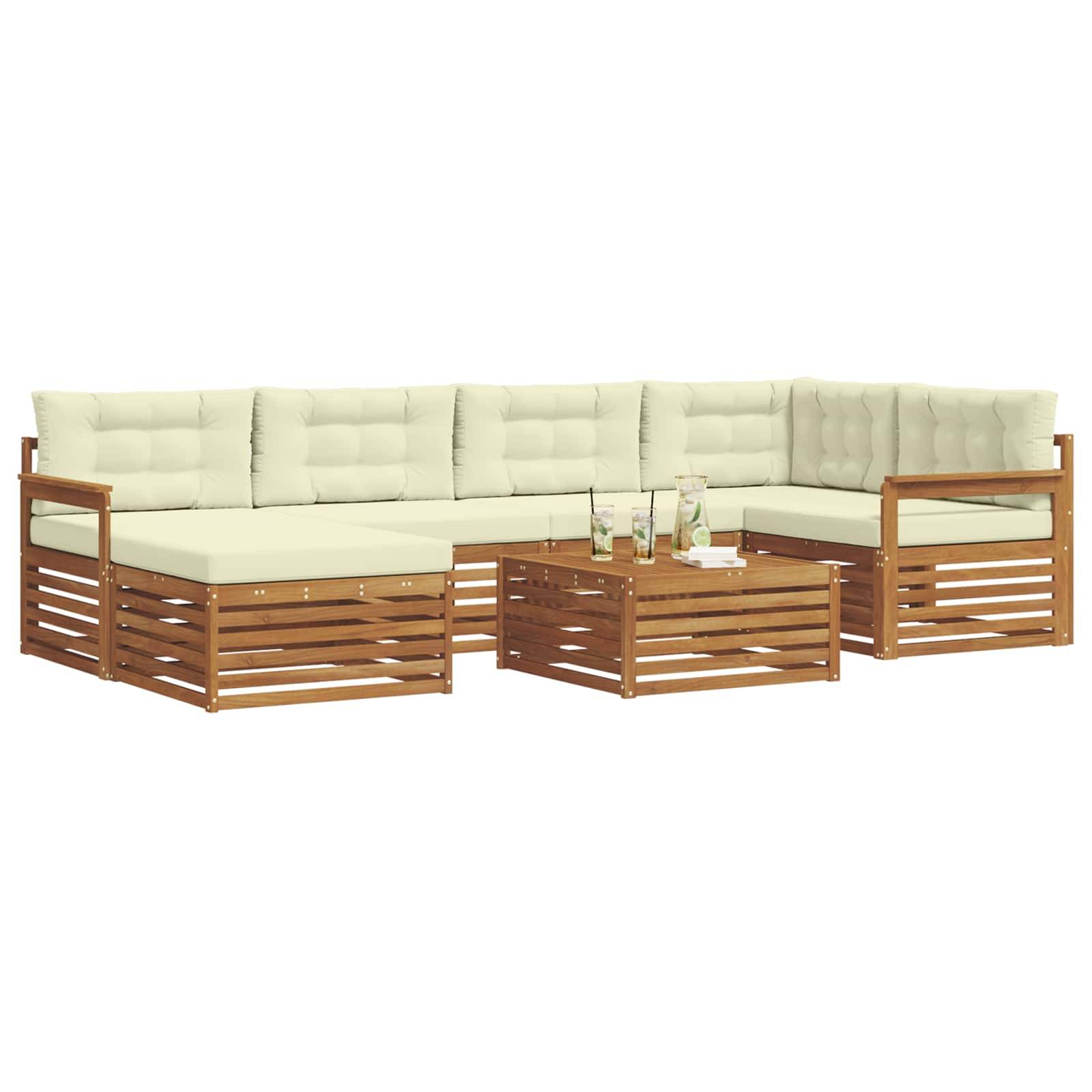 vidaXL Outdoor-Sofagarnitur mit Kissen 7 pcs Natur und Creme