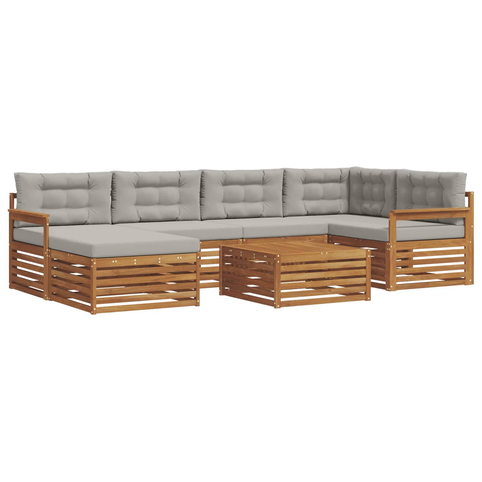 vidaXL Outdoor-Sofagarnitur mit Kissen 7 pcs Natürlich und Hellgrau