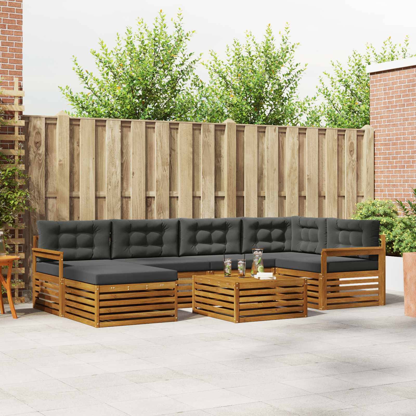 vidaXL Outdoor-Sofagarnitur mit Kissen 7 pcs Natur und Anthrazit