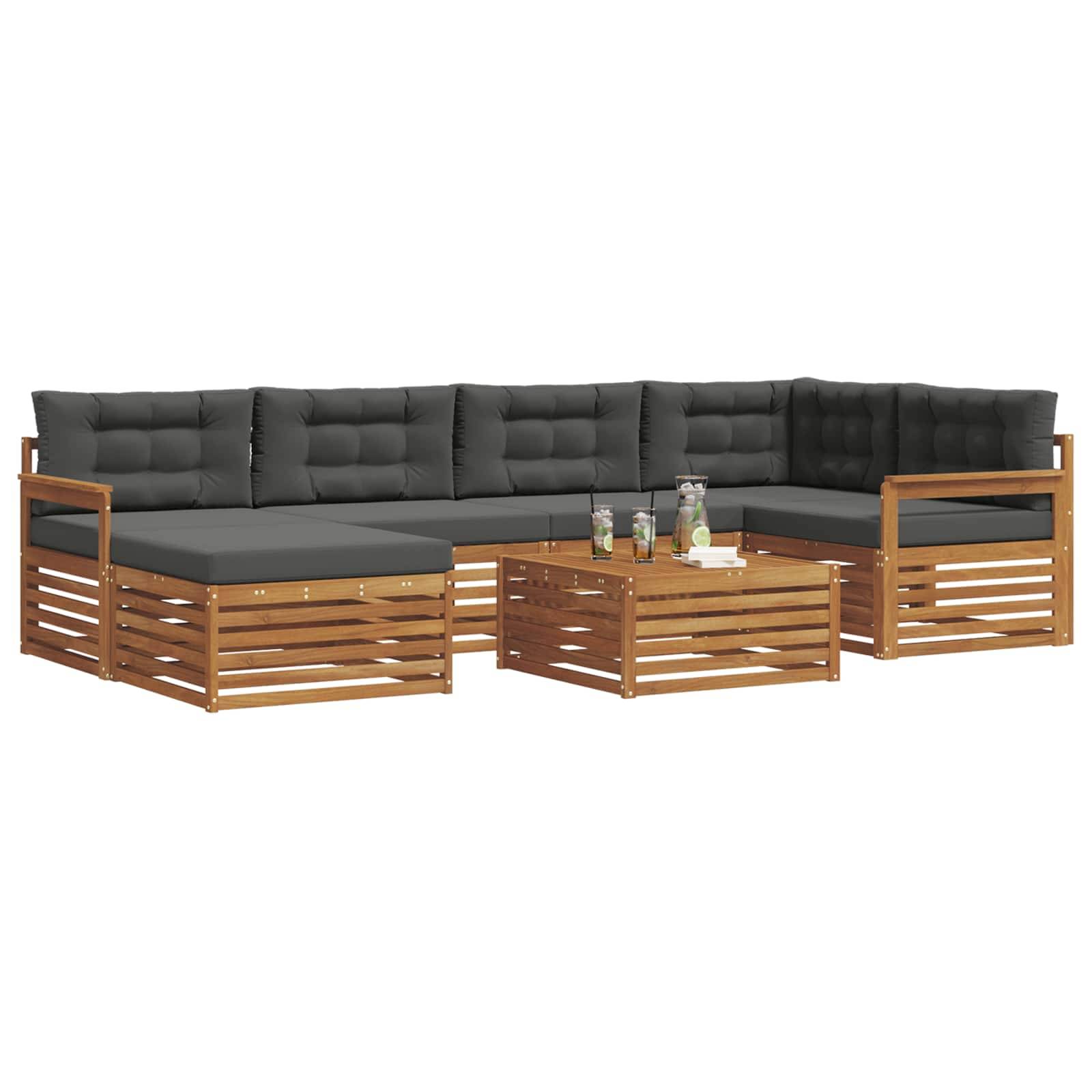 vidaXL Outdoor-Sofagarnitur mit Kissen 7 pcs Natur und Anthrazit