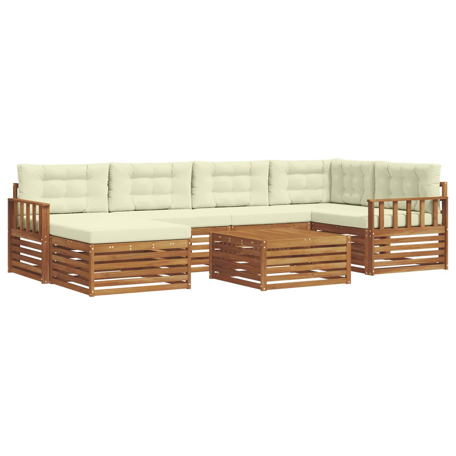vidaXL Outdoor-Sofagarnitur mit Kissen 7 pcs Natur und Creme
