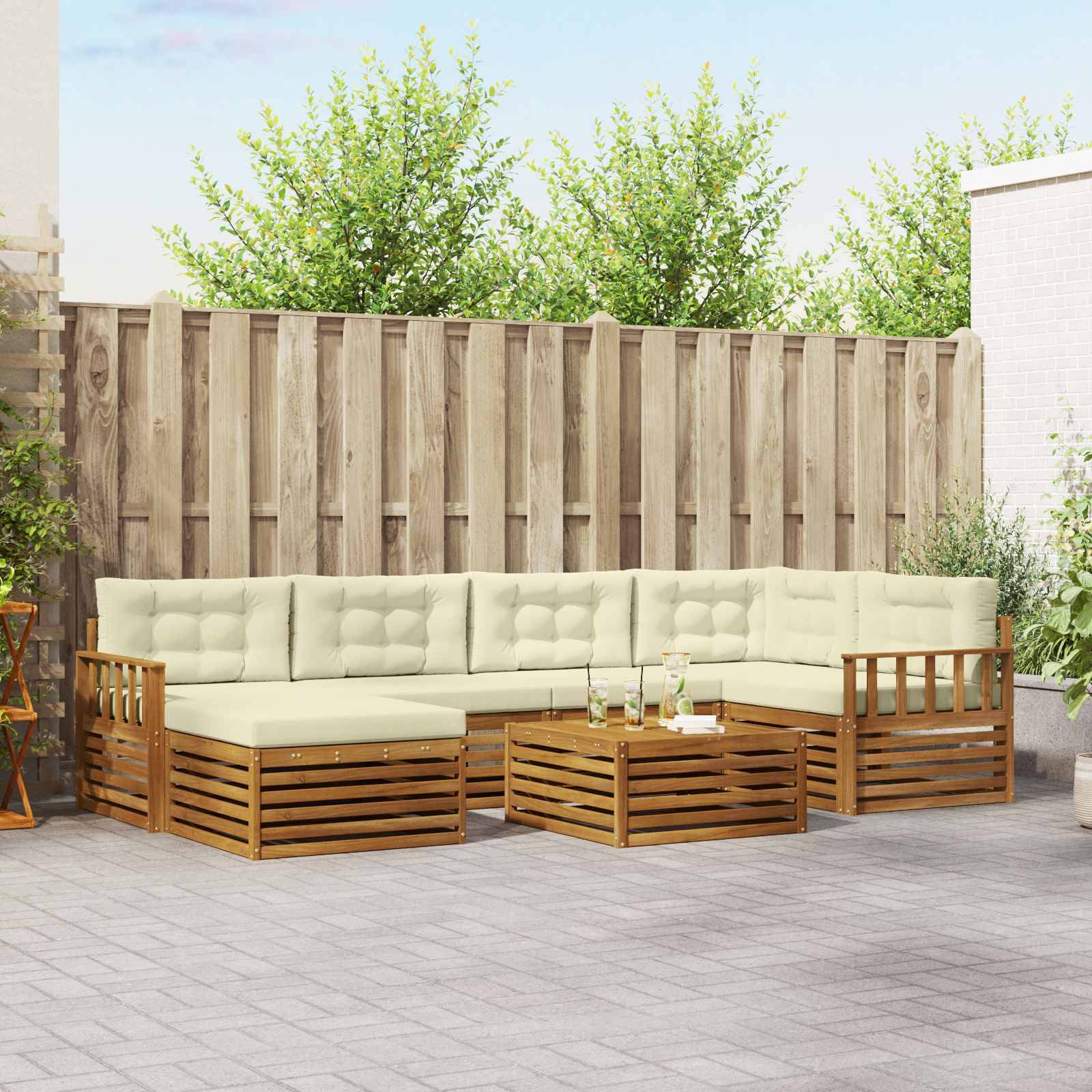 vidaXL Outdoor-Sofagarnitur mit Kissen 7 pcs Natur und Creme