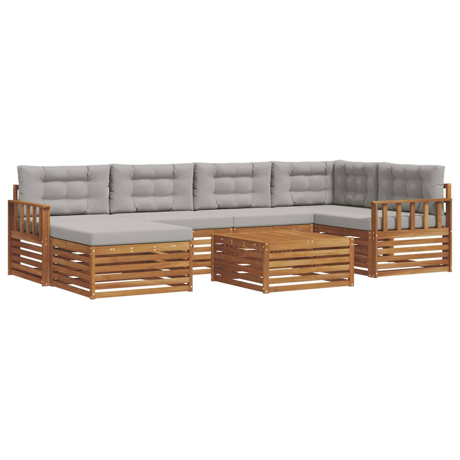 vidaXL Outdoor-Sofagarnitur mit Kissen 7 pcs Natürlich und Hellgrau