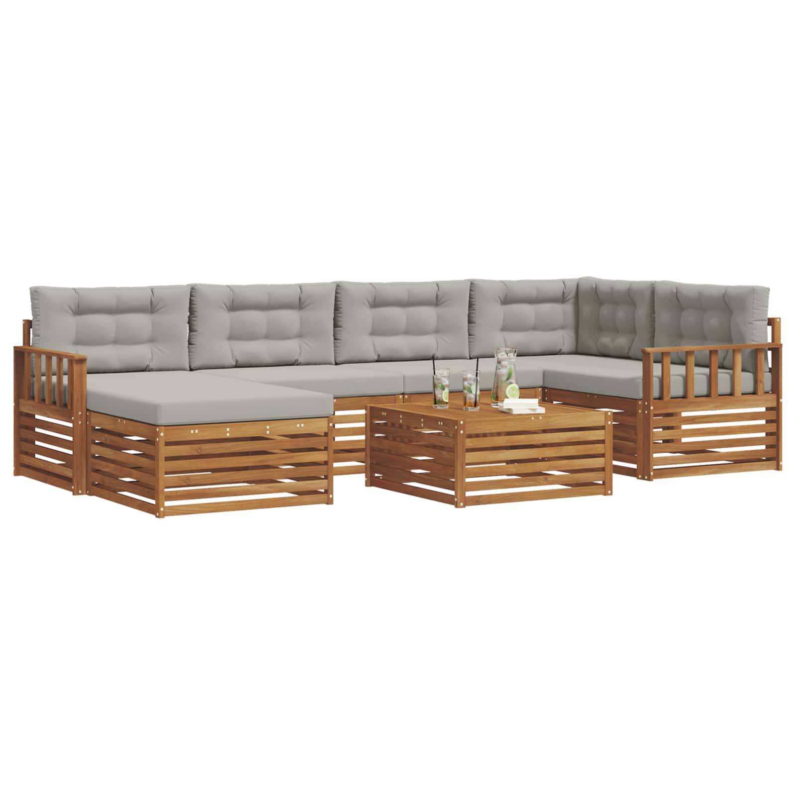 vidaXL Outdoor-Sofagarnitur mit Kissen 7 pcs Natürlich und Hellgrau