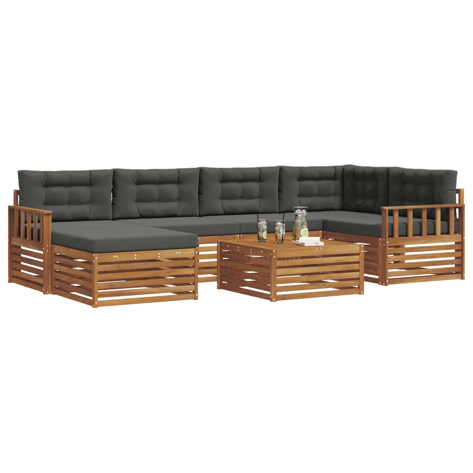 vidaXL Outdoor-Sofagarnitur mit Kissen 7 pcs Natur und Anthrazit