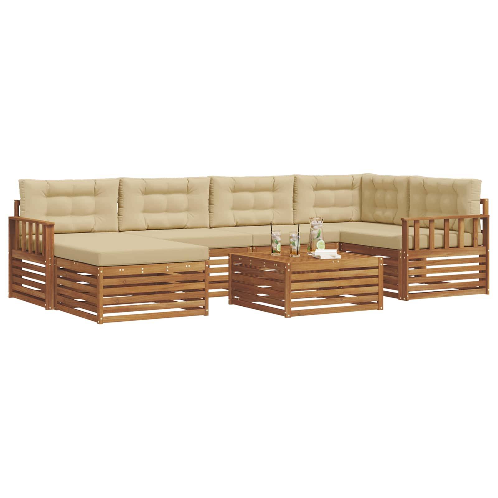 vidaXL Outdoor-Sofagarnitur mit Kissen 7 pcs Natur und Beige