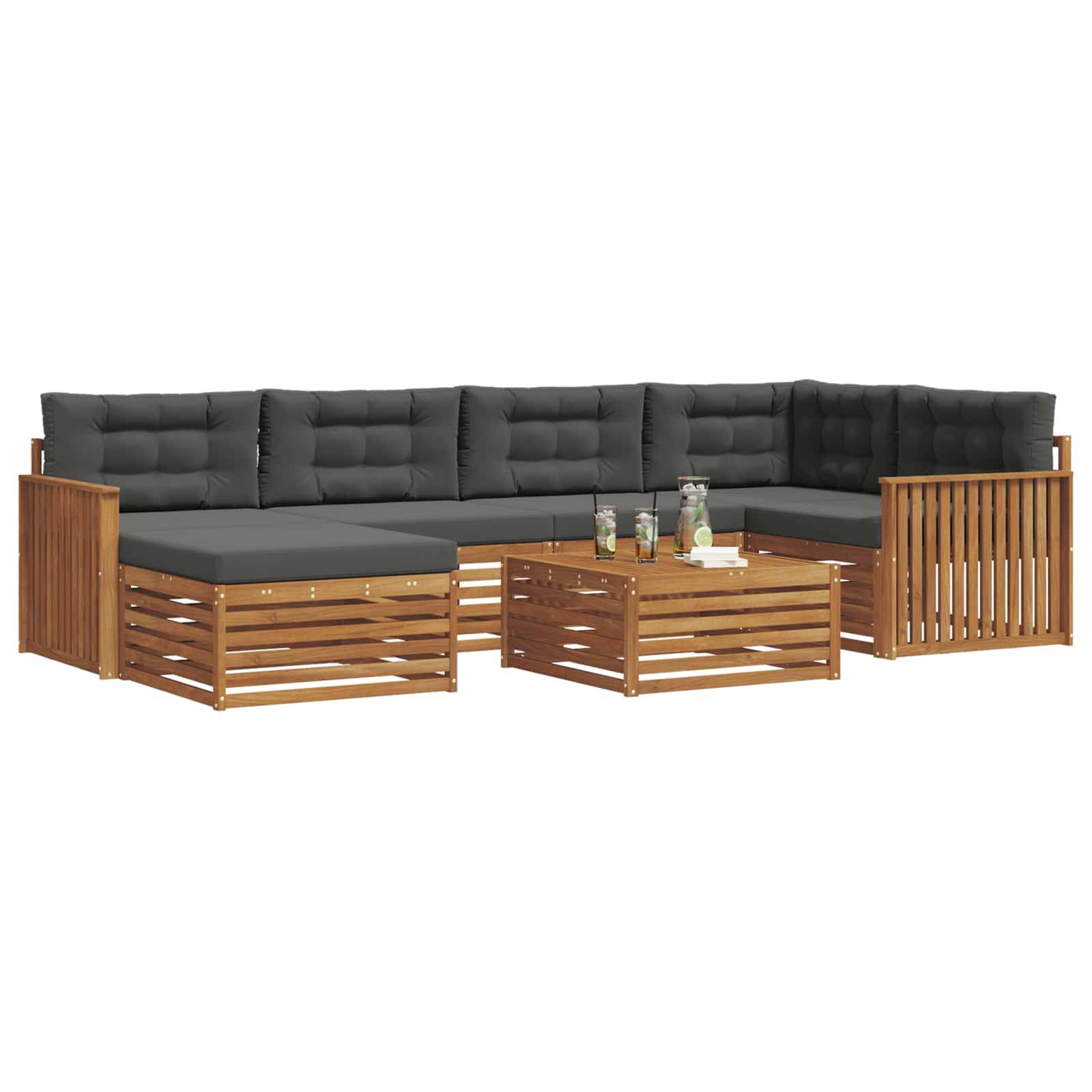 vidaXL Outdoor-Sofagarnitur mit Kissen 7 pcs Natur und Anthrazit
