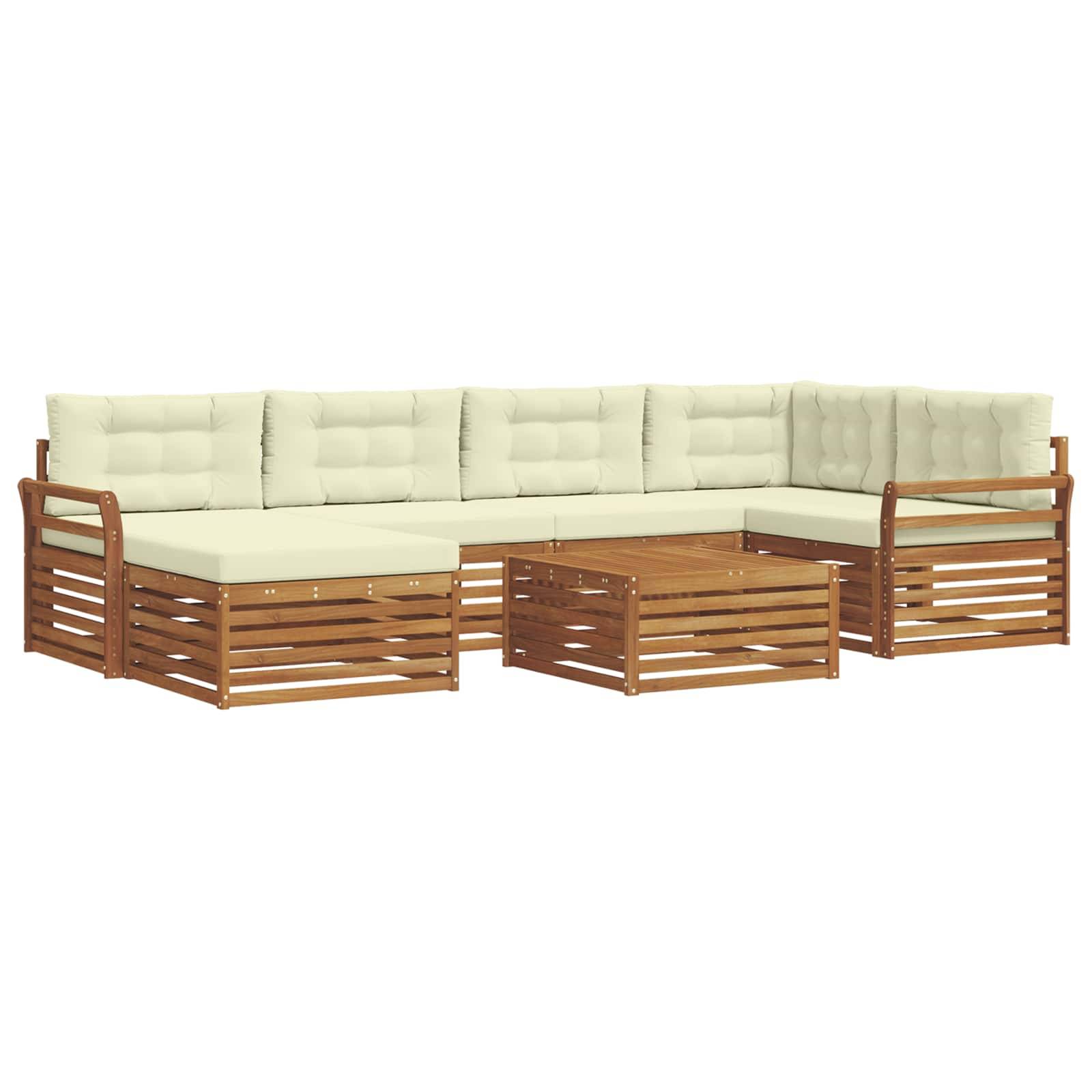 vidaXL Outdoor-Sofagarnitur mit Kissen 7 pcs Natur und Creme