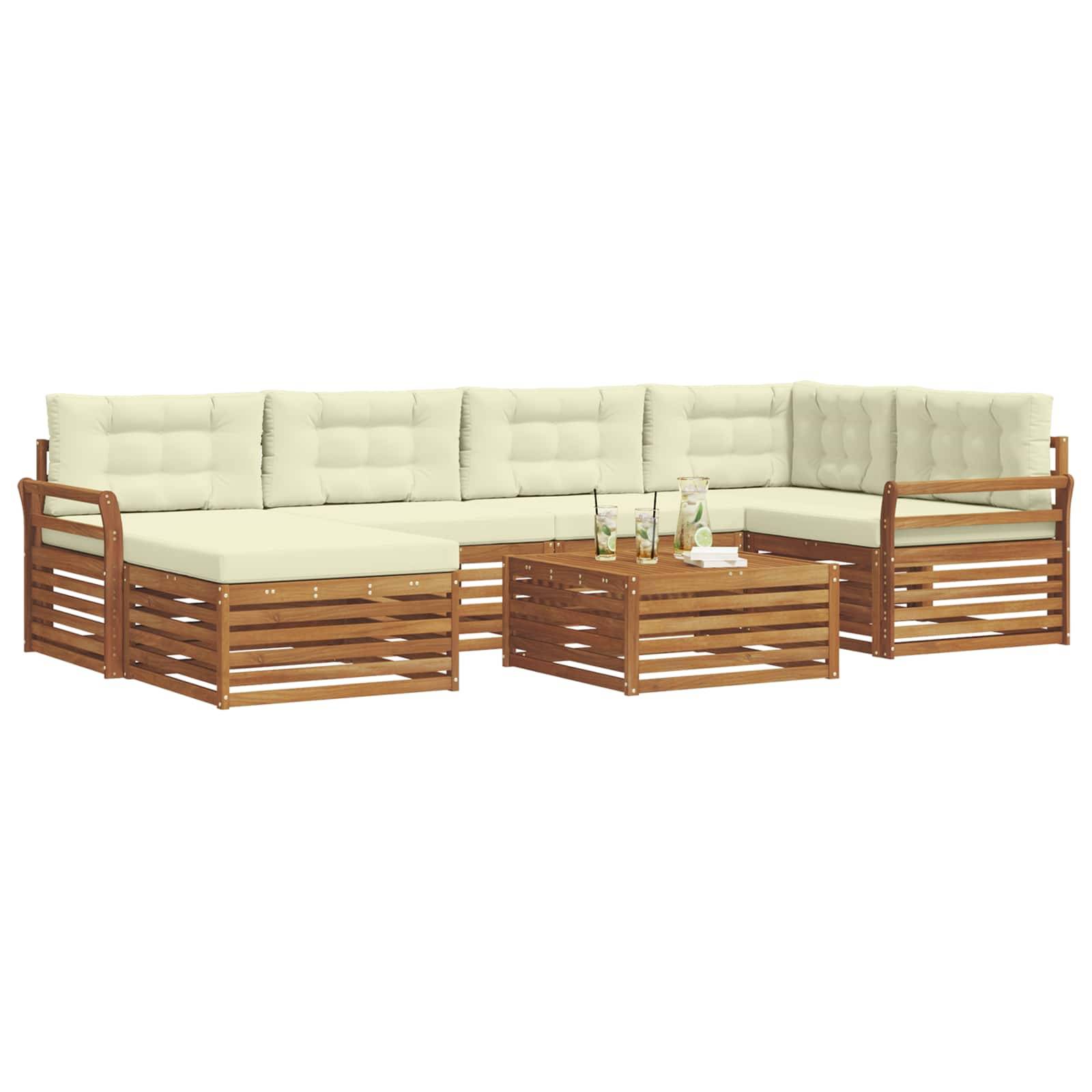 vidaXL Outdoor-Sofagarnitur mit Kissen 7 pcs Natur und Creme