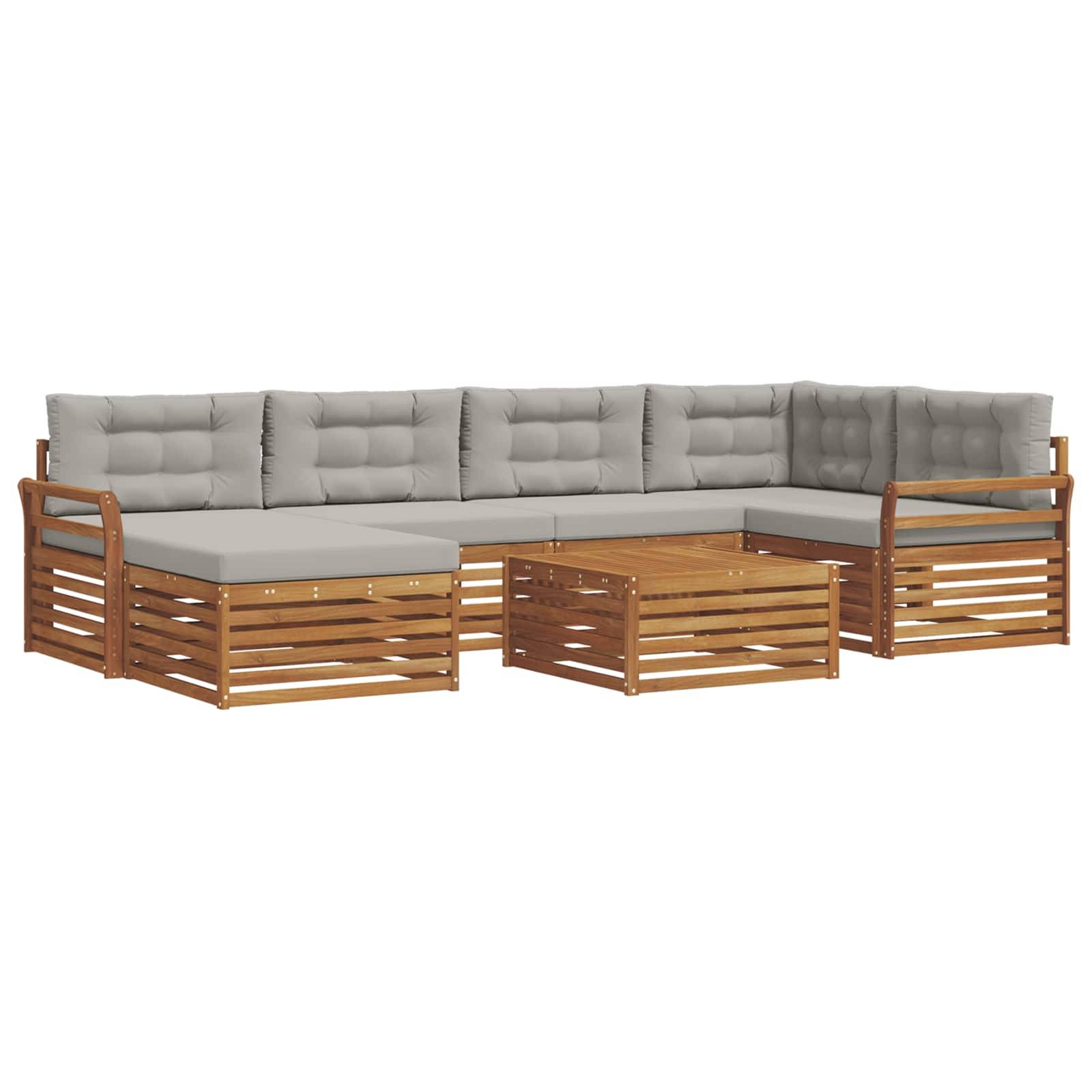 vidaXL Outdoor-Sofagarnitur mit Kissen 7 pcs Natürlich und Hellgrau