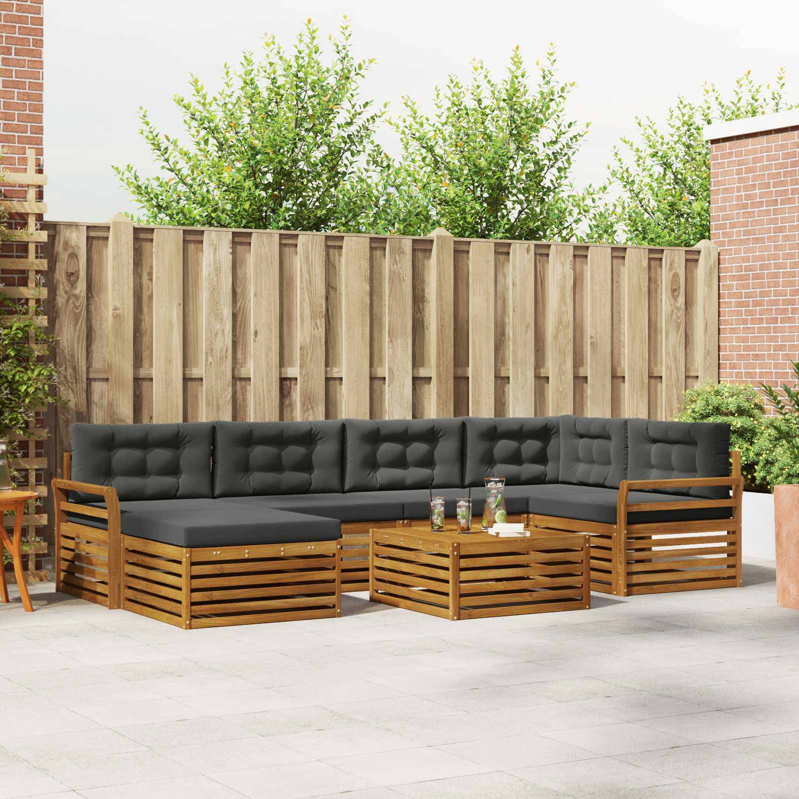 vidaXL Outdoor-Sofagarnitur mit Kissen 7 pcs Natur und Anthrazit