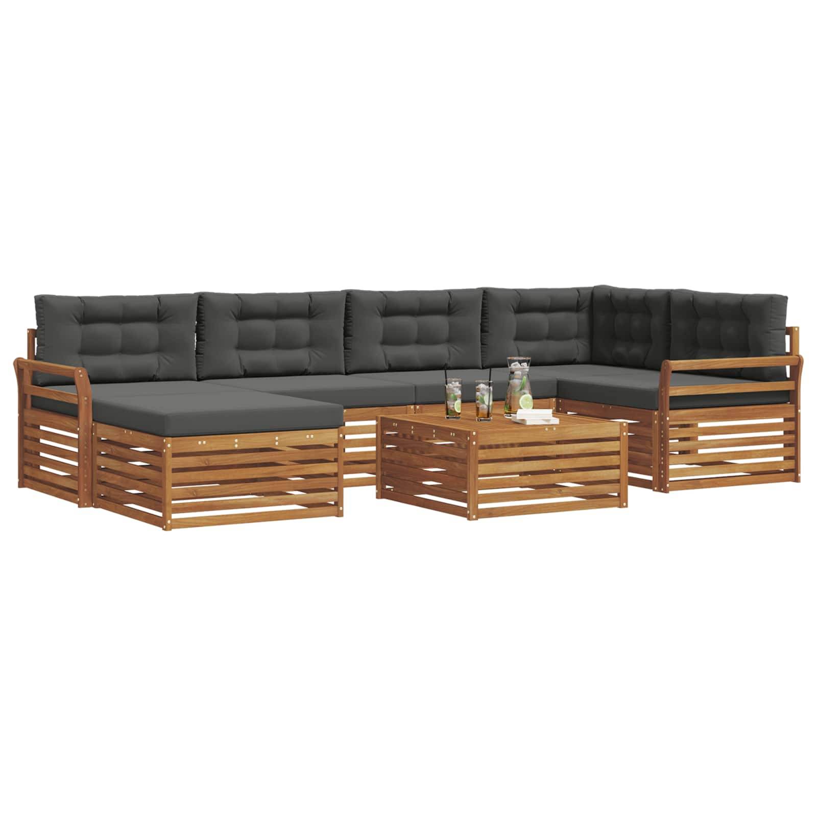 vidaXL Outdoor-Sofagarnitur mit Kissen 7 pcs Natur und Anthrazit