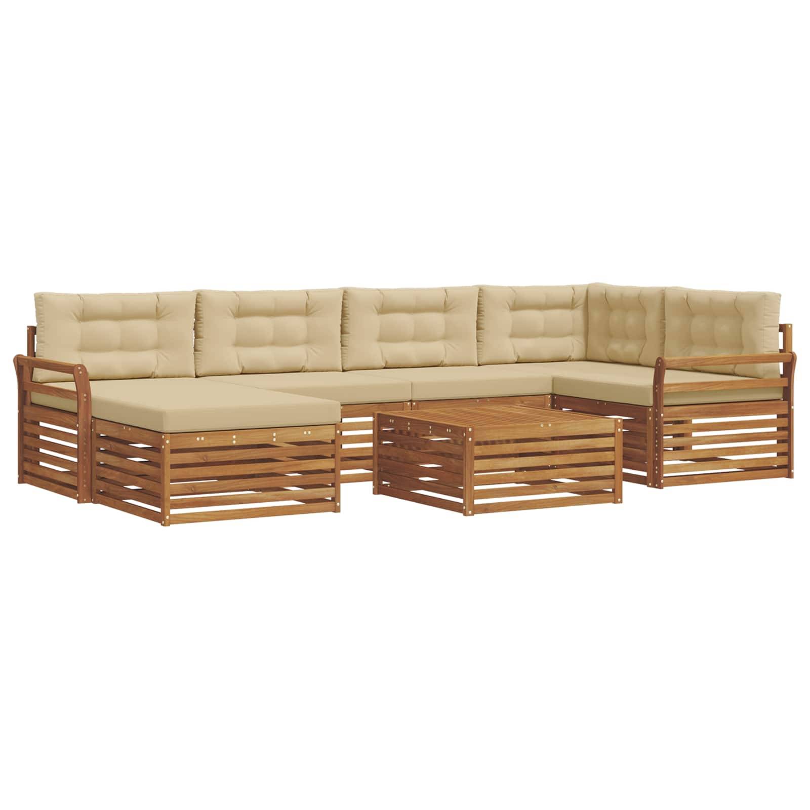 vidaXL Outdoor-Sofagarnitur mit Kissen 7 pcs Natur und Beige