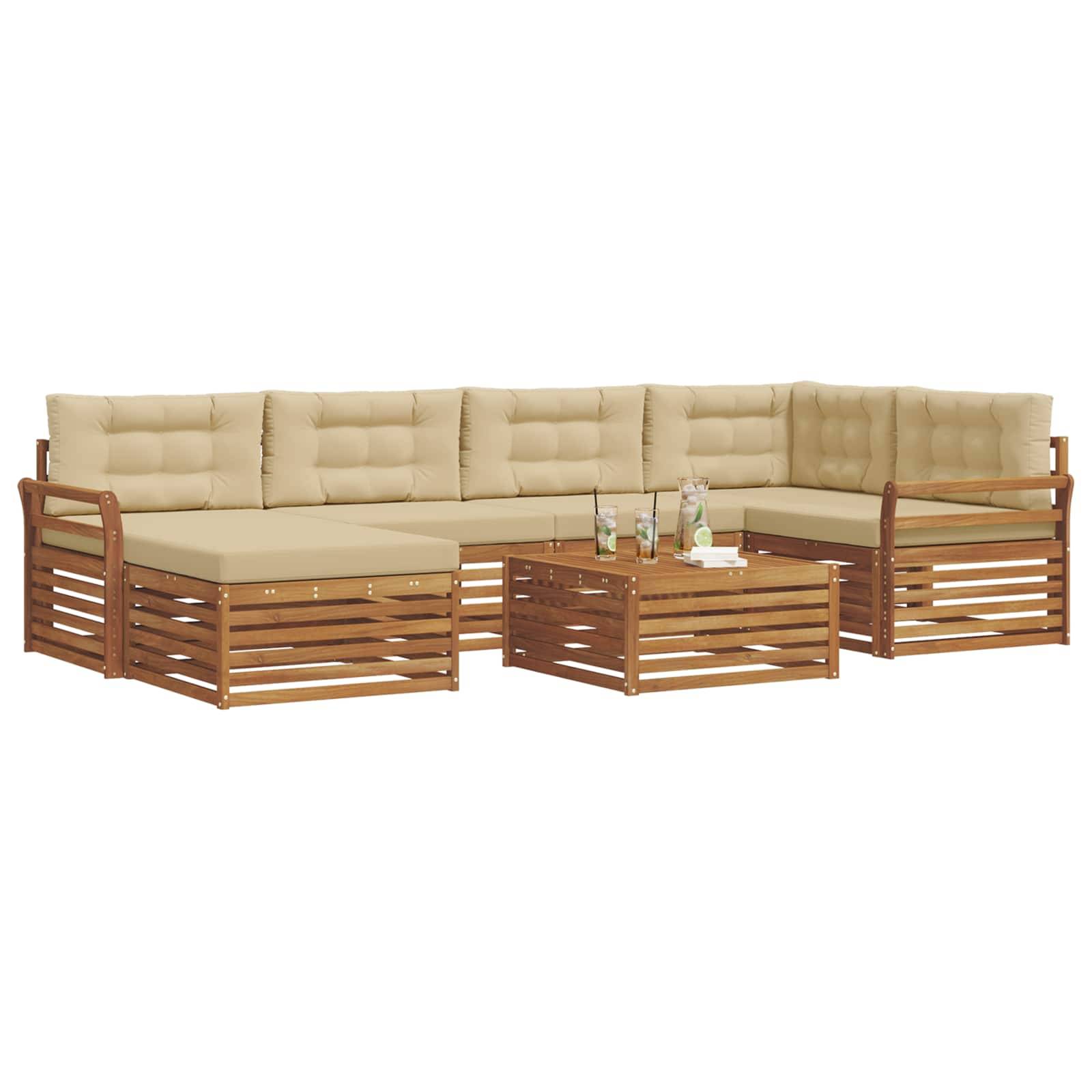 vidaXL Outdoor-Sofagarnitur mit Kissen 7 pcs Natur und Beige