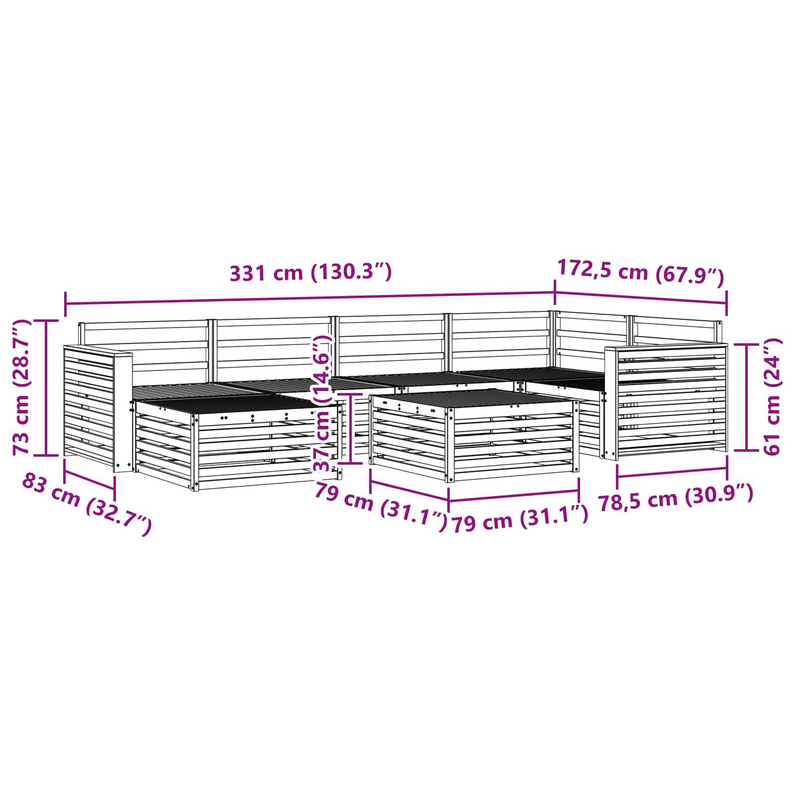 vidaXL Outdoor-Sofagarnitur 7 pcs Natur Massivholz Akazie