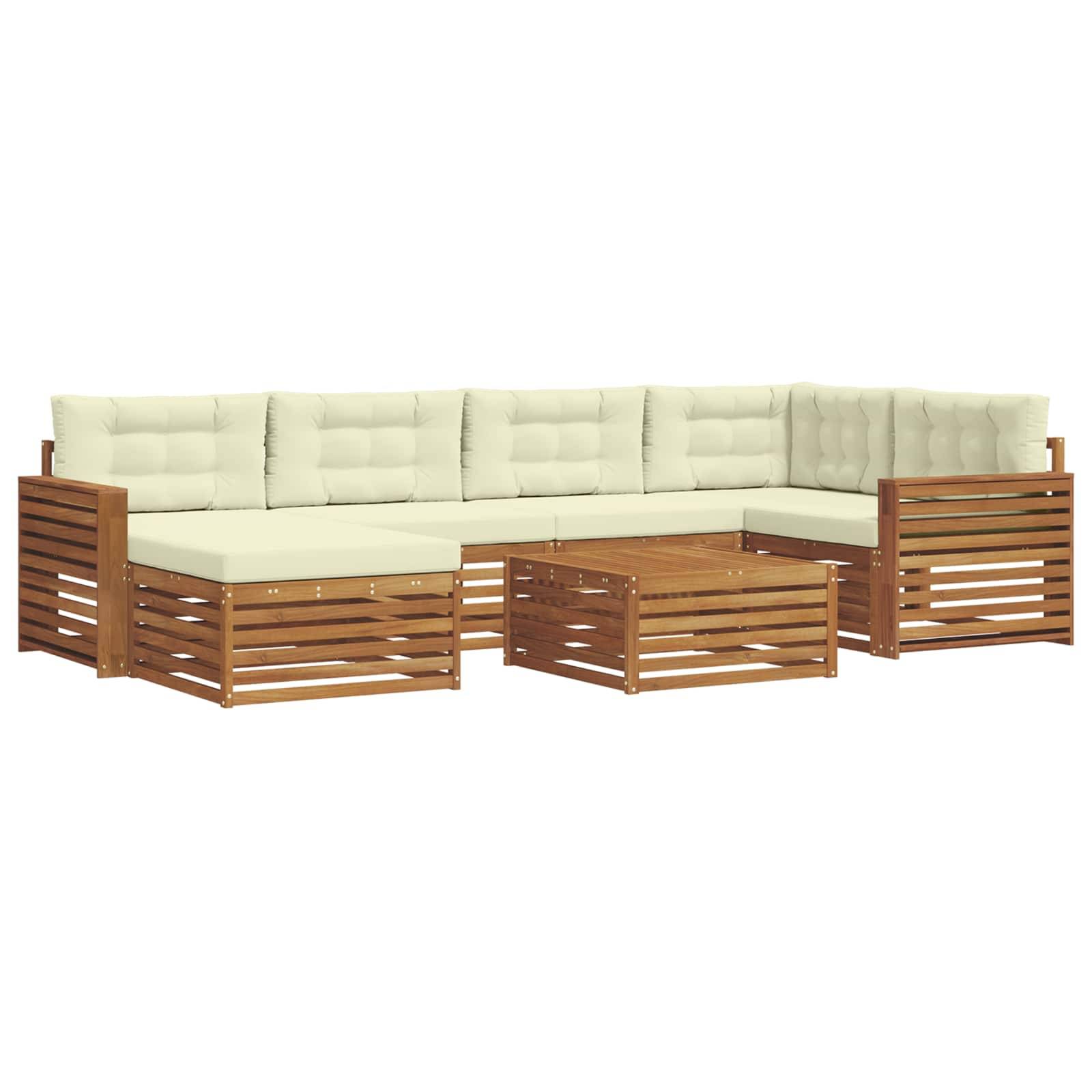 vidaXL Outdoor-Sofagarnitur mit Kissen 7 pcs Natur und Creme