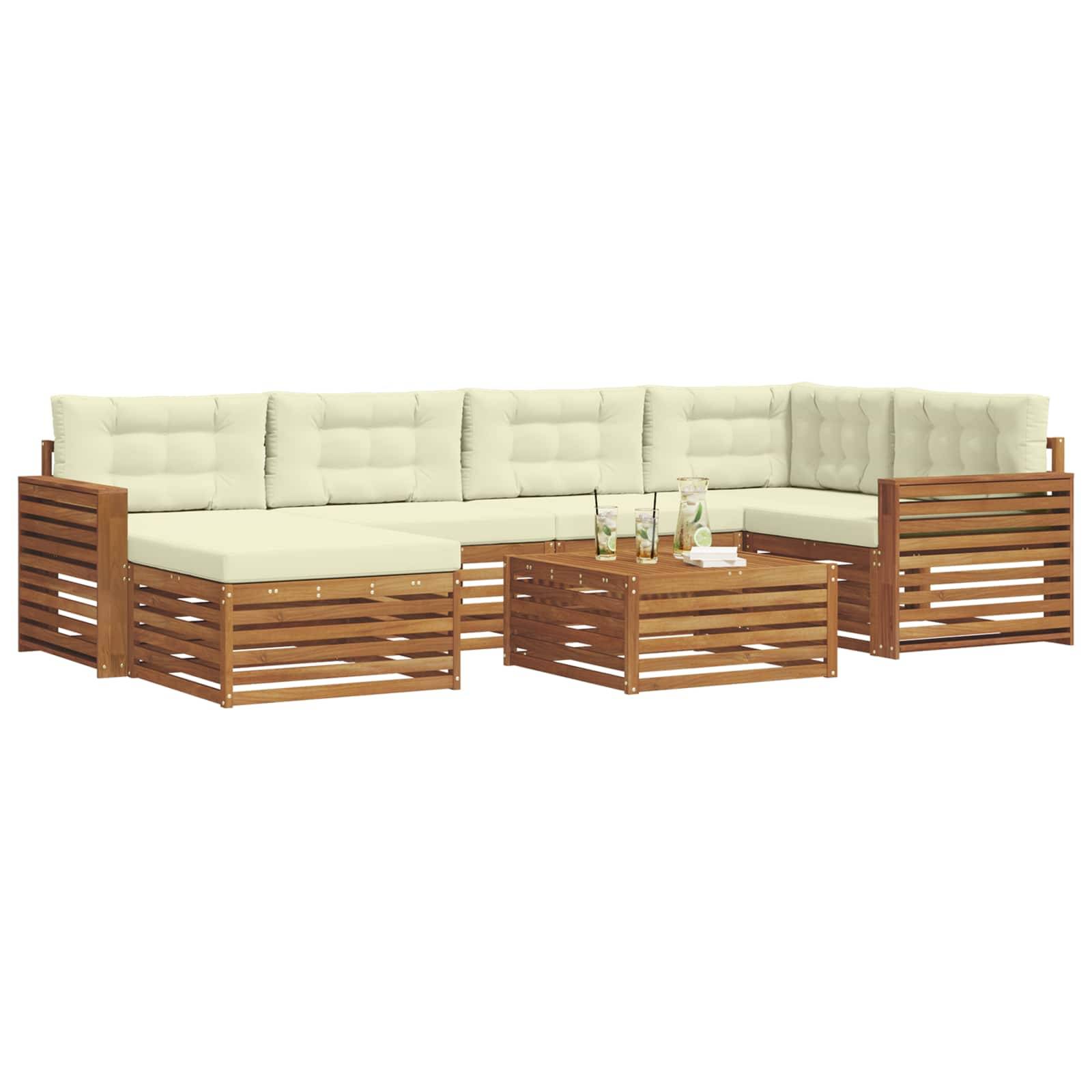 vidaXL Outdoor-Sofagarnitur mit Kissen 7 pcs Natur und Creme