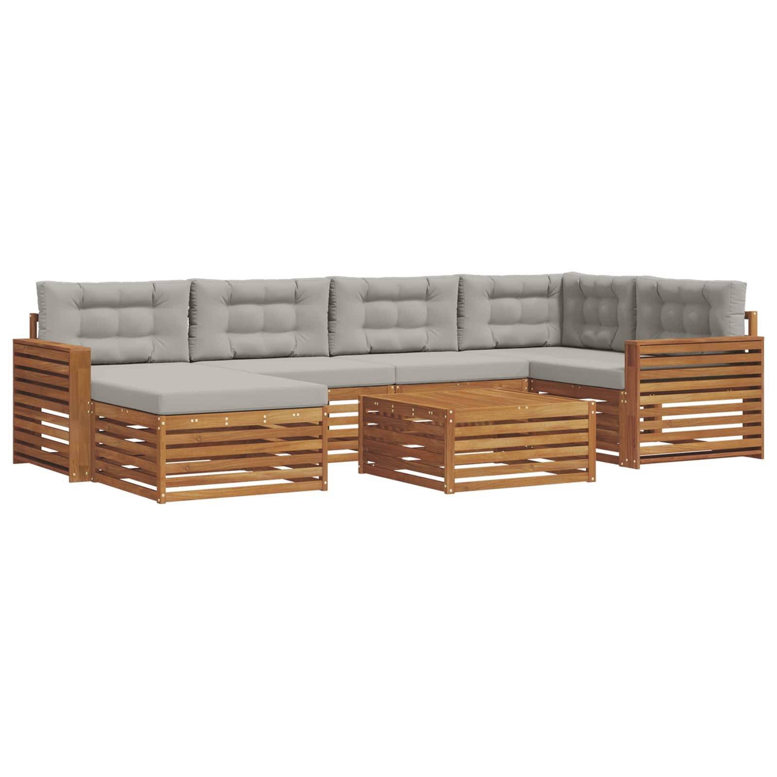 vidaXL Outdoor-Sofagarnitur mit Kissen 7 pcs Natürlich und Hellgrau
