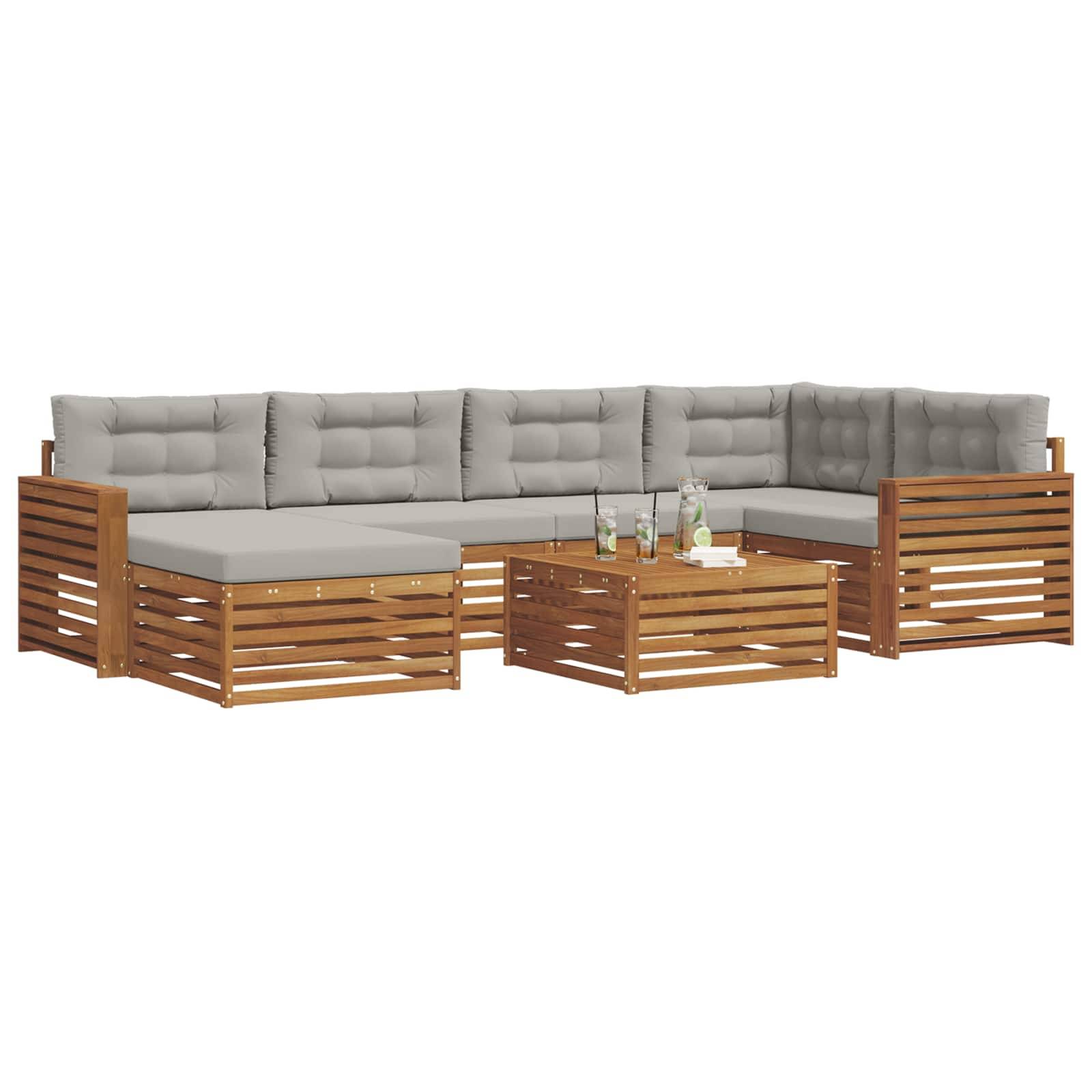 vidaXL Outdoor-Sofagarnitur mit Kissen 7 pcs Natürlich und Hellgrau