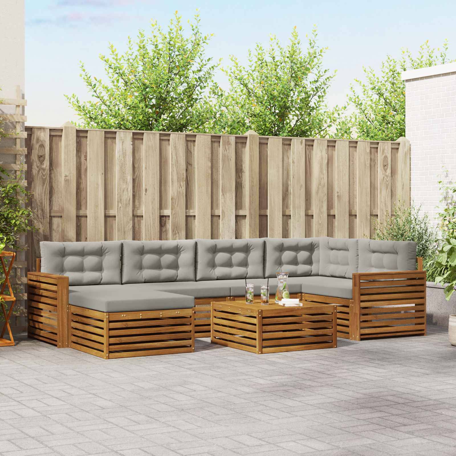 vidaXL Outdoor-Sofagarnitur mit Kissen 7 pcs Natürlich und Hellgrau
