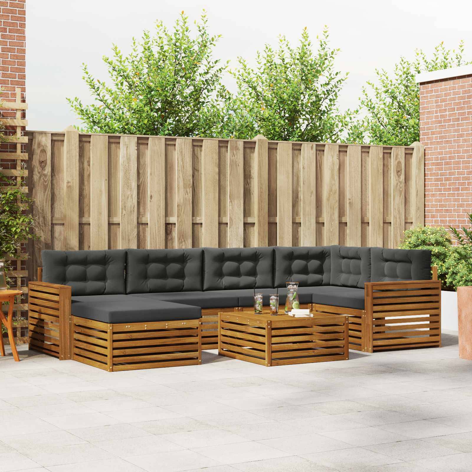 vidaXL Outdoor-Sofagarnitur mit Kissen 7 pcs Natur und Anthrazit