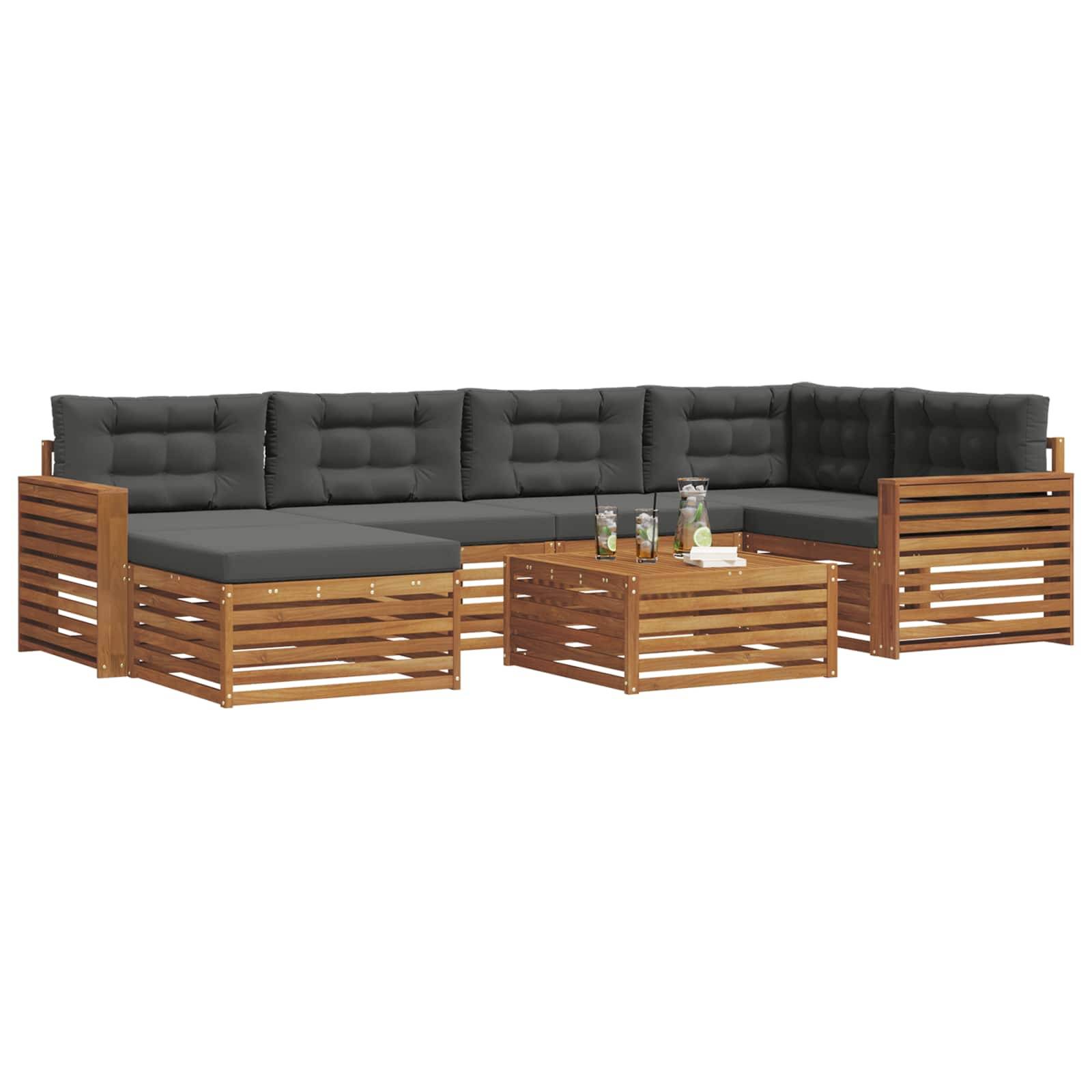 vidaXL Outdoor-Sofagarnitur mit Kissen 7 pcs Natur und Anthrazit