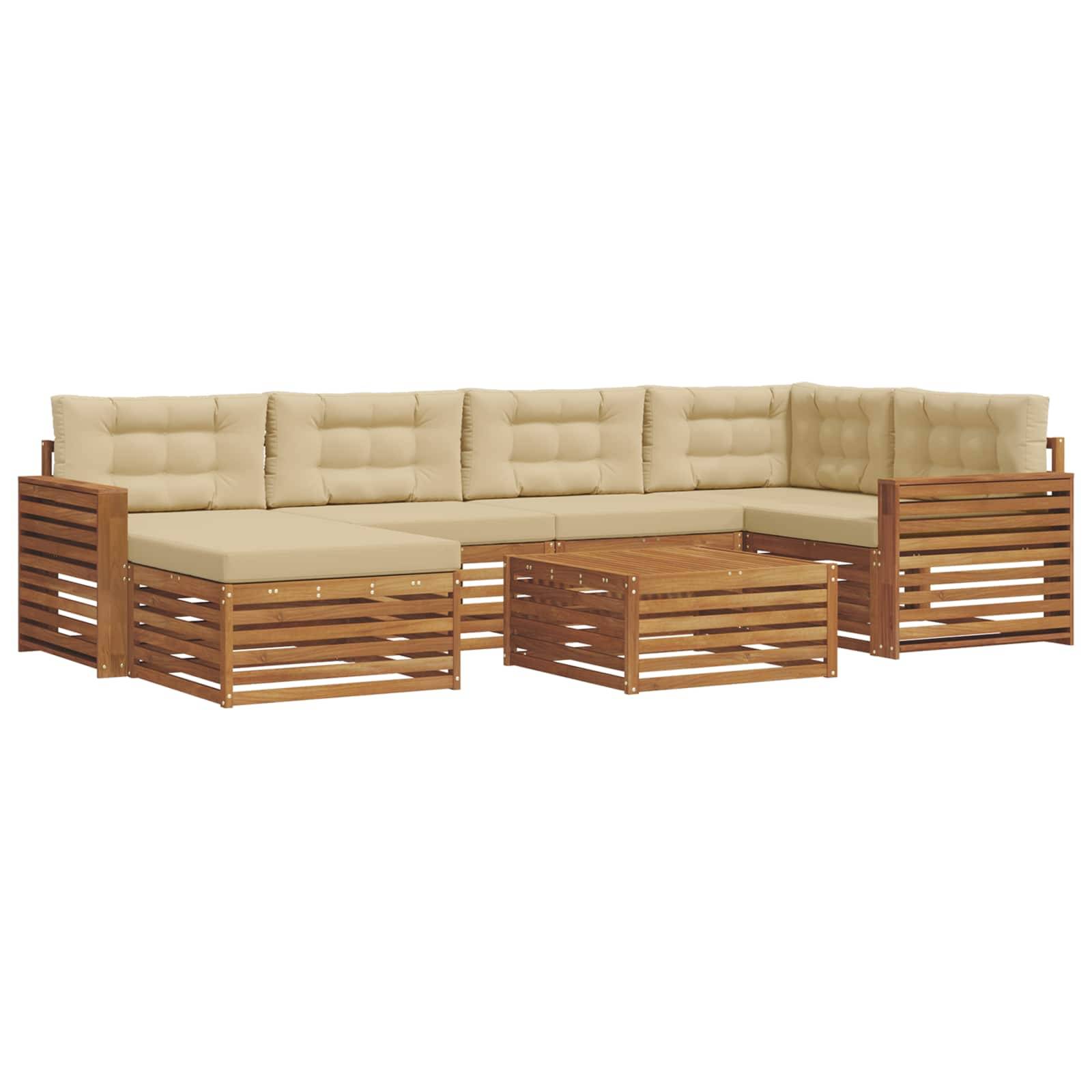 vidaXL Outdoor-Sofagarnitur mit Kissen 7 pcs Natur und Beige