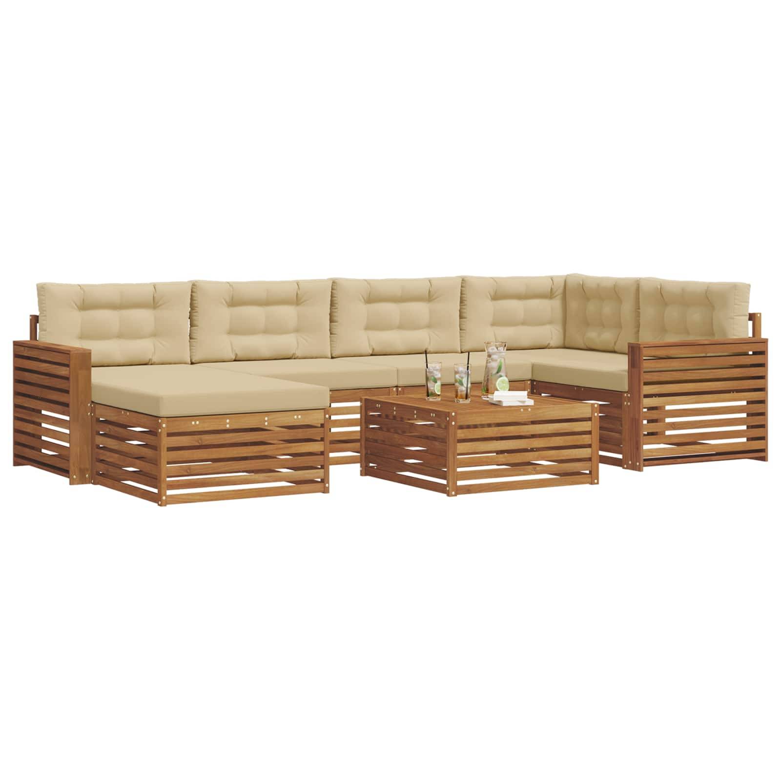 vidaXL Outdoor-Sofagarnitur mit Kissen 7 pcs Natur und Beige