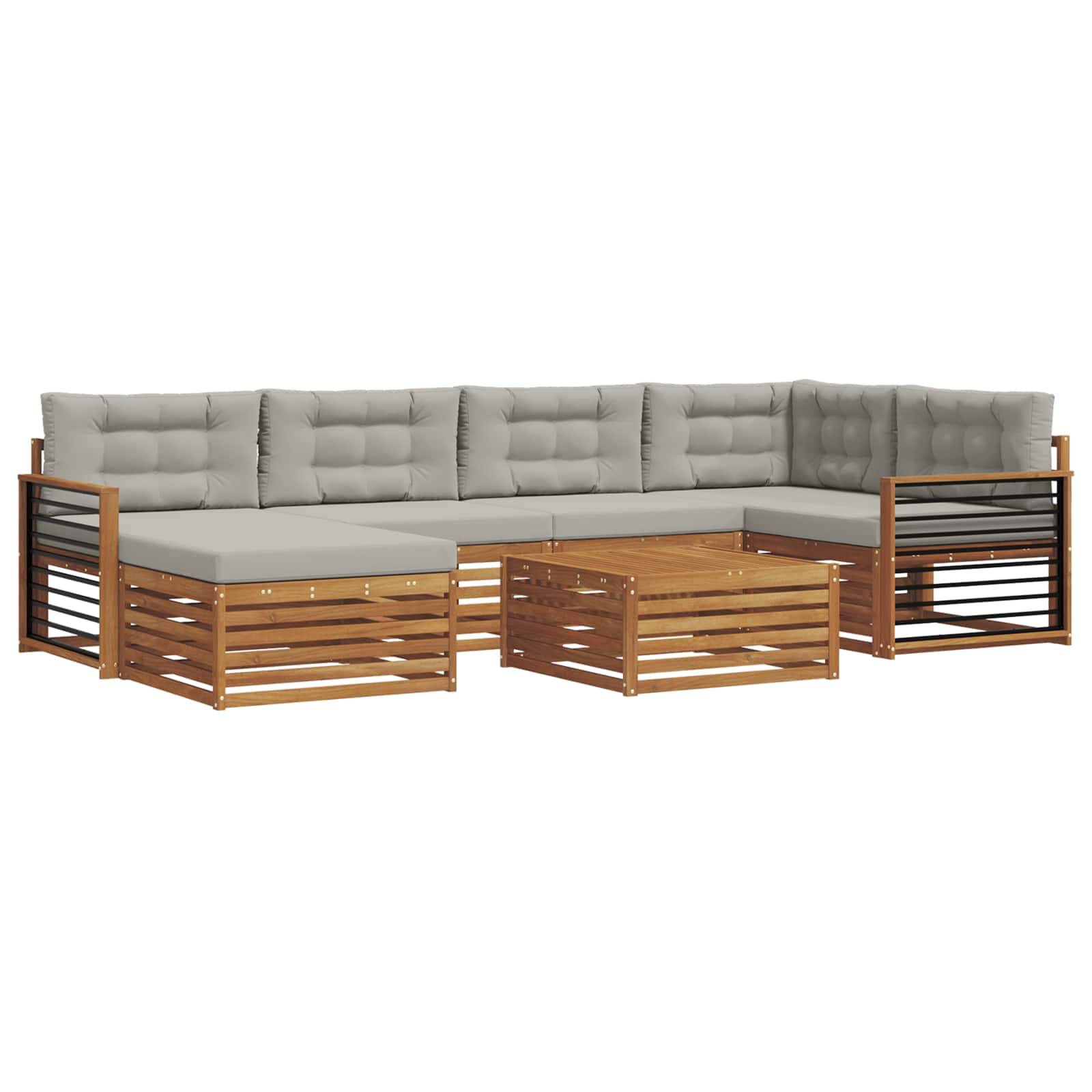 vidaXL Outdoor-Sofagarnitur mit Kissen 7 pcs Natürlich und Hellgrau