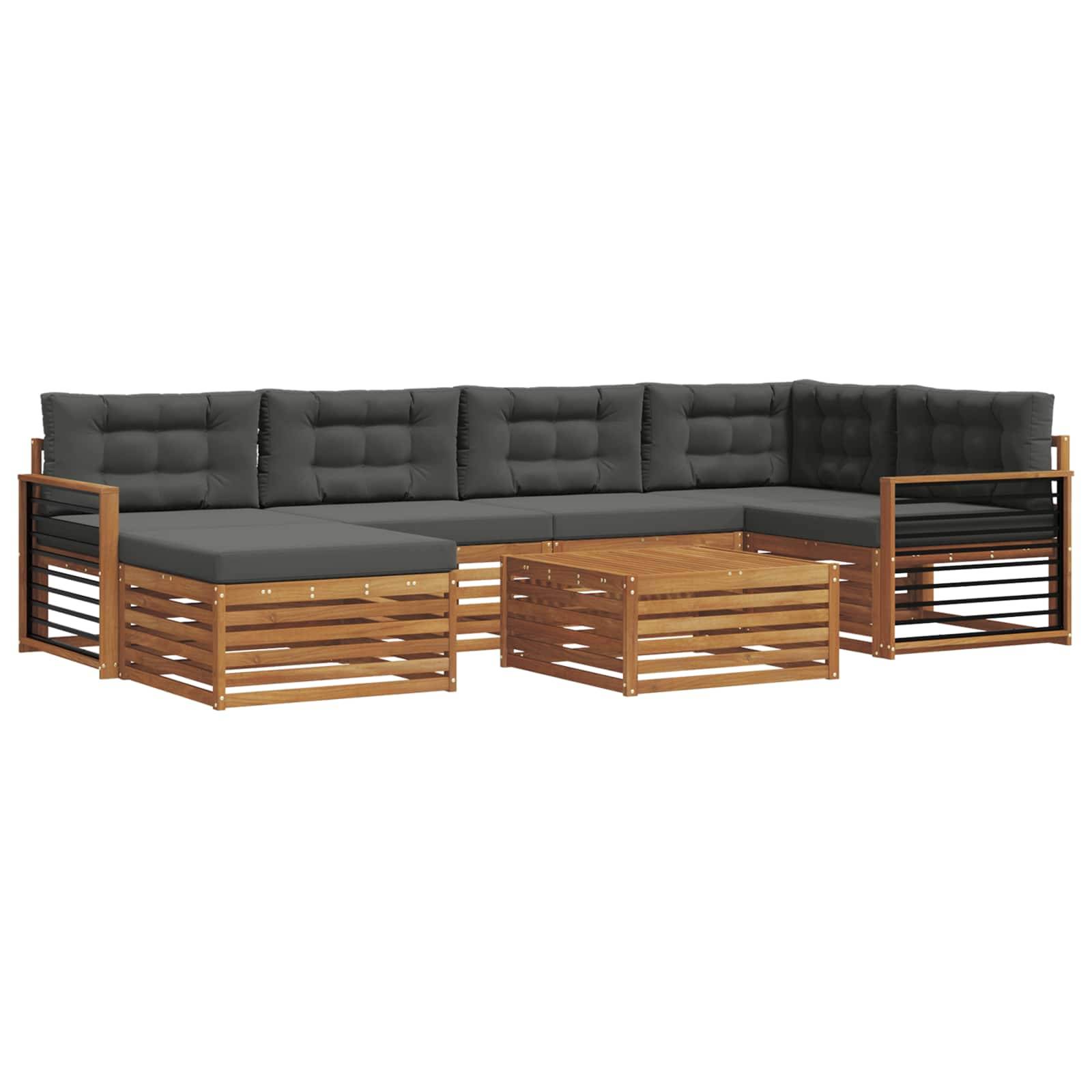 vidaXL Outdoor-Sofagarnitur mit Kissen 7 pcs Natur und Anthrazit