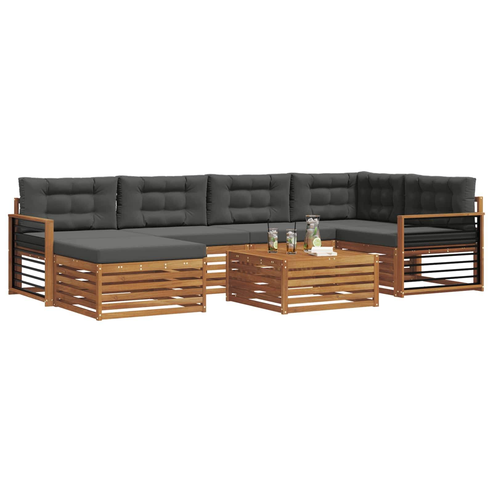 vidaXL Outdoor-Sofagarnitur mit Kissen 7 pcs Natur und Anthrazit