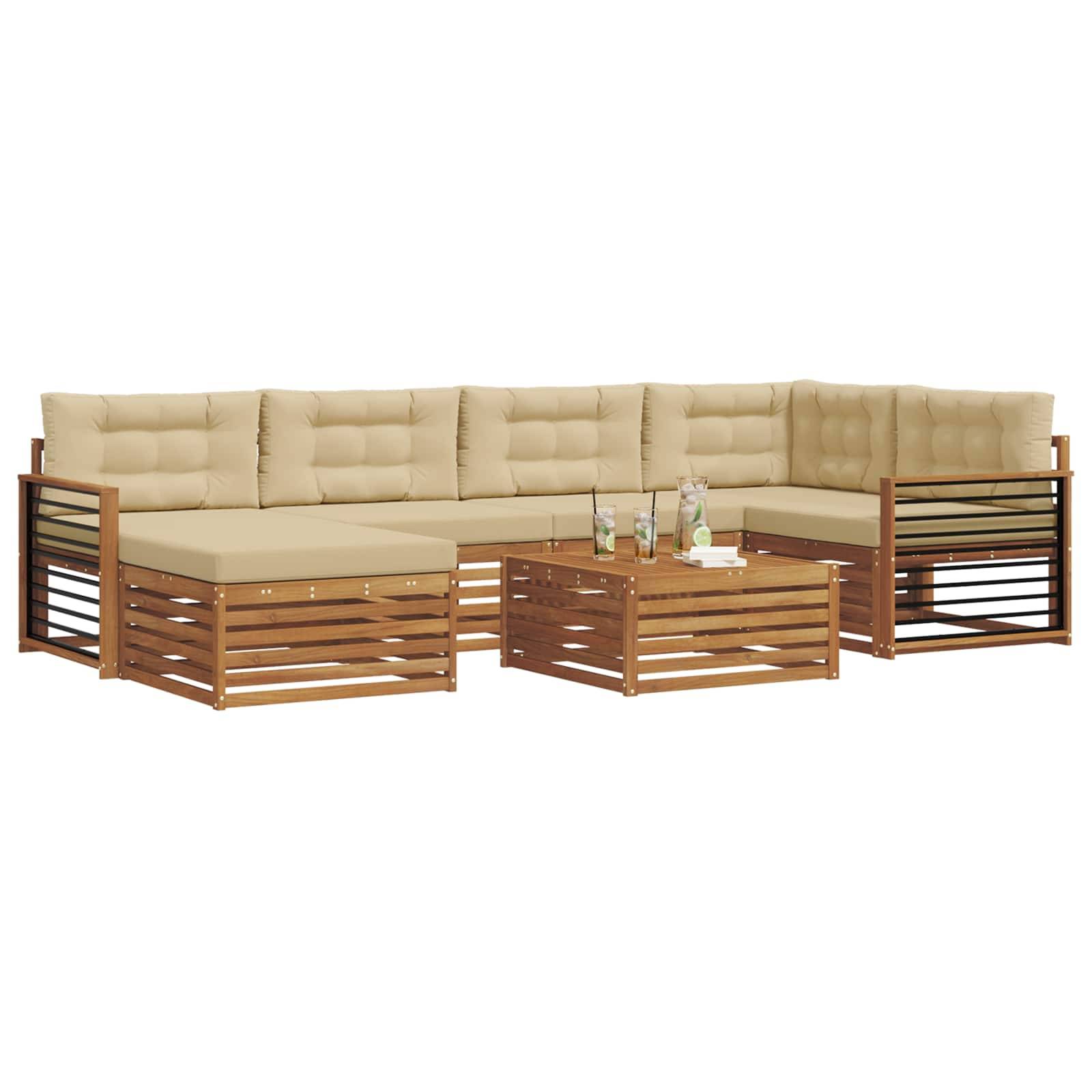 vidaXL Outdoor-Sofagarnitur mit Kissen 7 pcs Natur und Beige