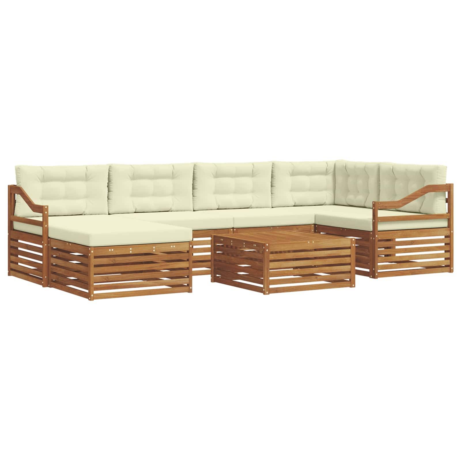 vidaXL Outdoor-Sofagarnitur mit Kissen 7 pcs Natur und Creme