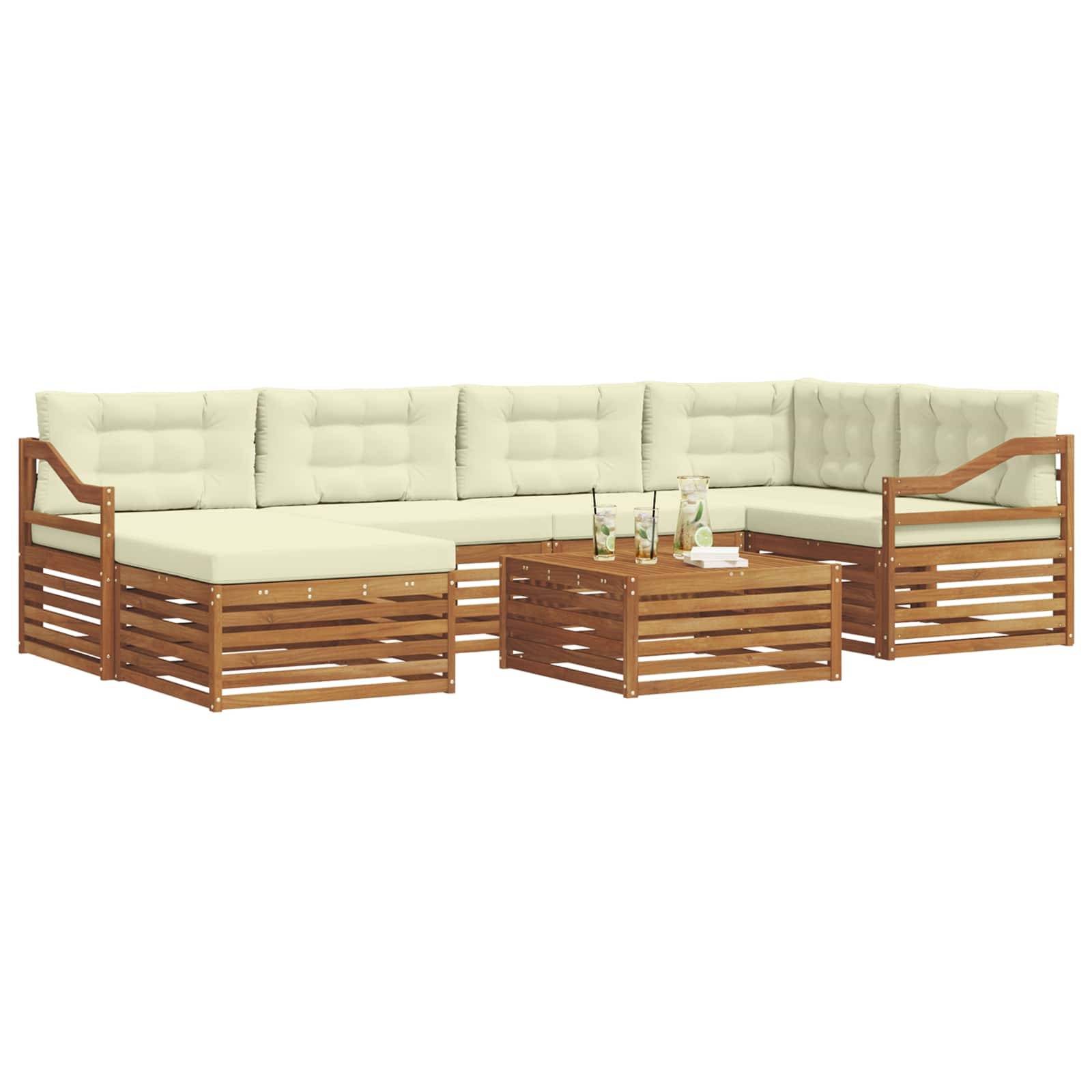 vidaXL Outdoor-Sofagarnitur mit Kissen 7 pcs Natur und Creme