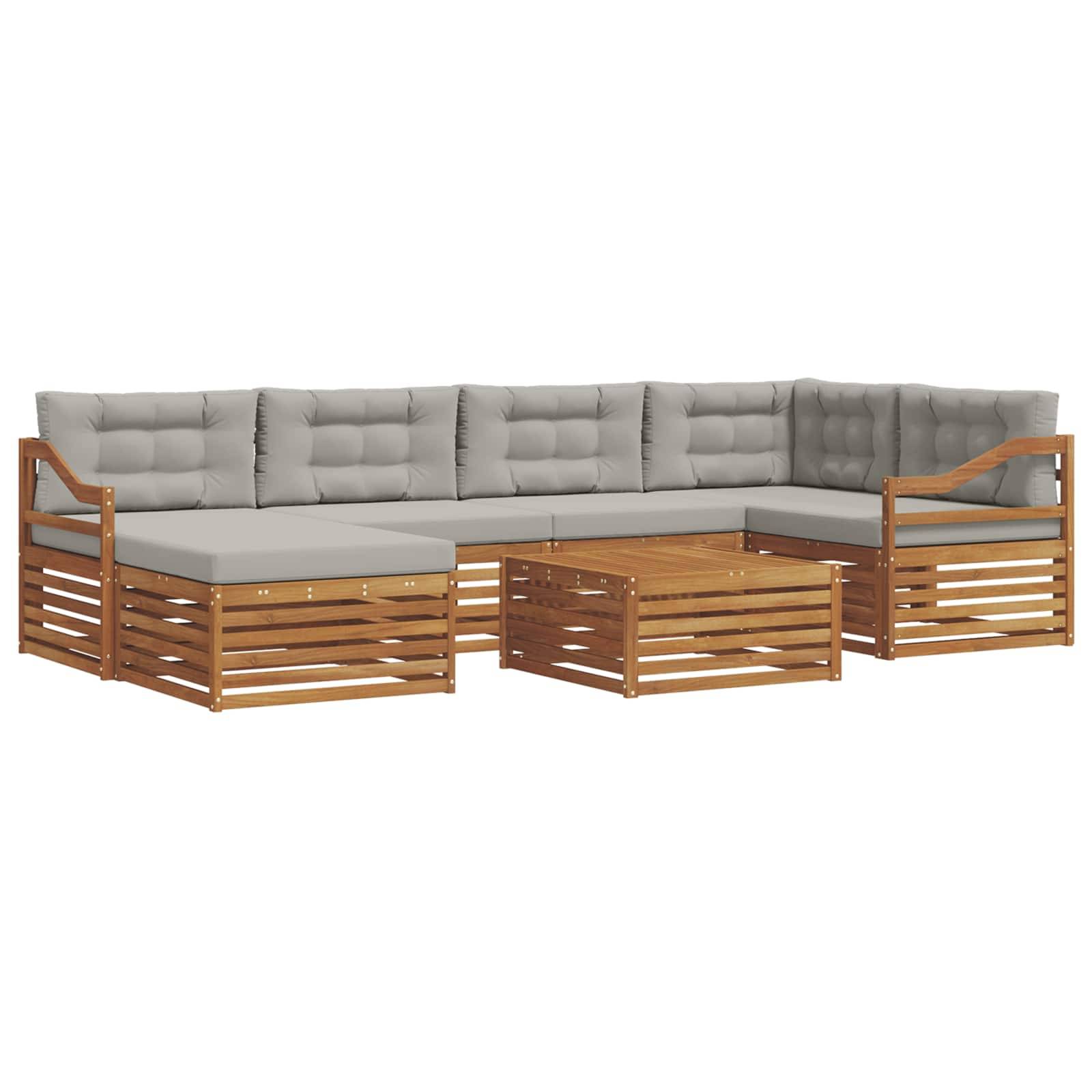 vidaXL Outdoor-Sofagarnitur mit Kissen 7 pcs Natürlich und Hellgrau